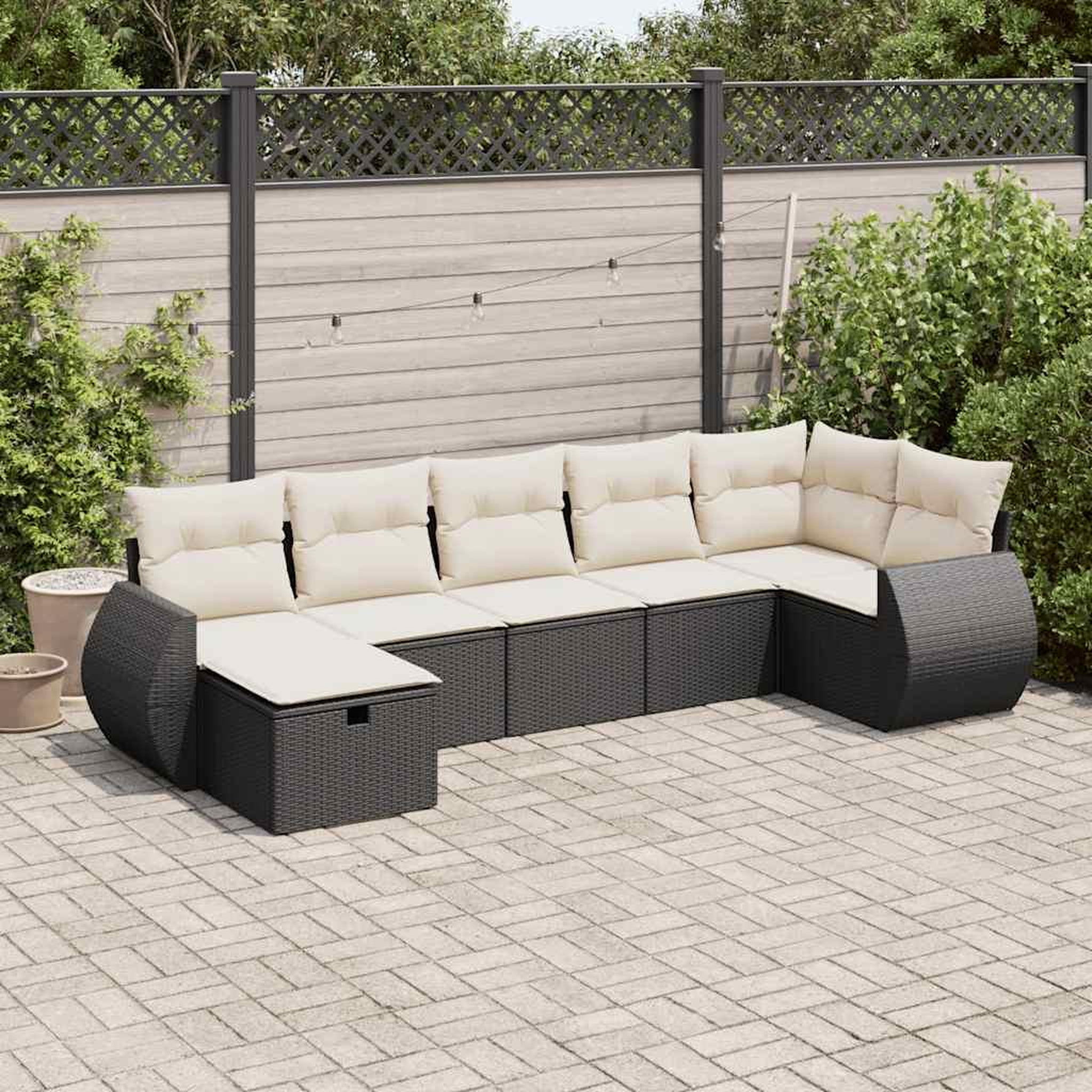 VIDAXL Salon de jardin 7 pcs avec coussins noir resine tressee