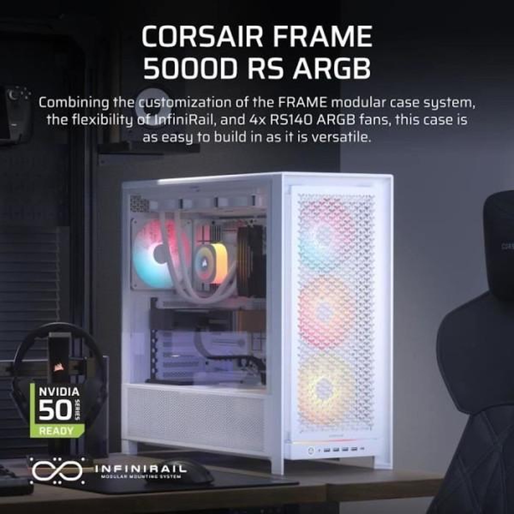 Voir la diapositive 2 : Corsair Boitier pc - corsair - frame 5000d mid-tower airflow case - radiateur jusqu'a 420 mm - blanc