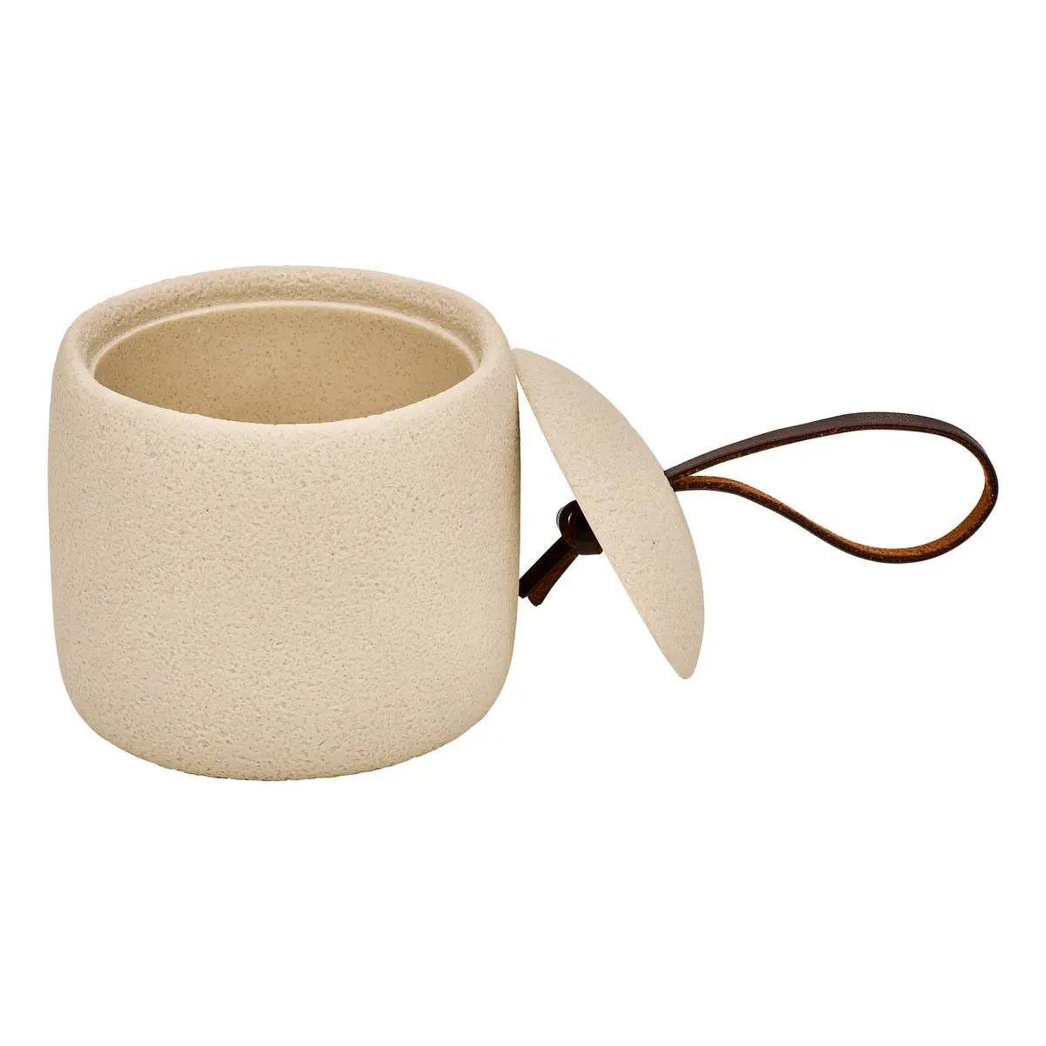 Voir la diapositive 2 : FIVE Pot à cotons en résine  olea  10cm beige