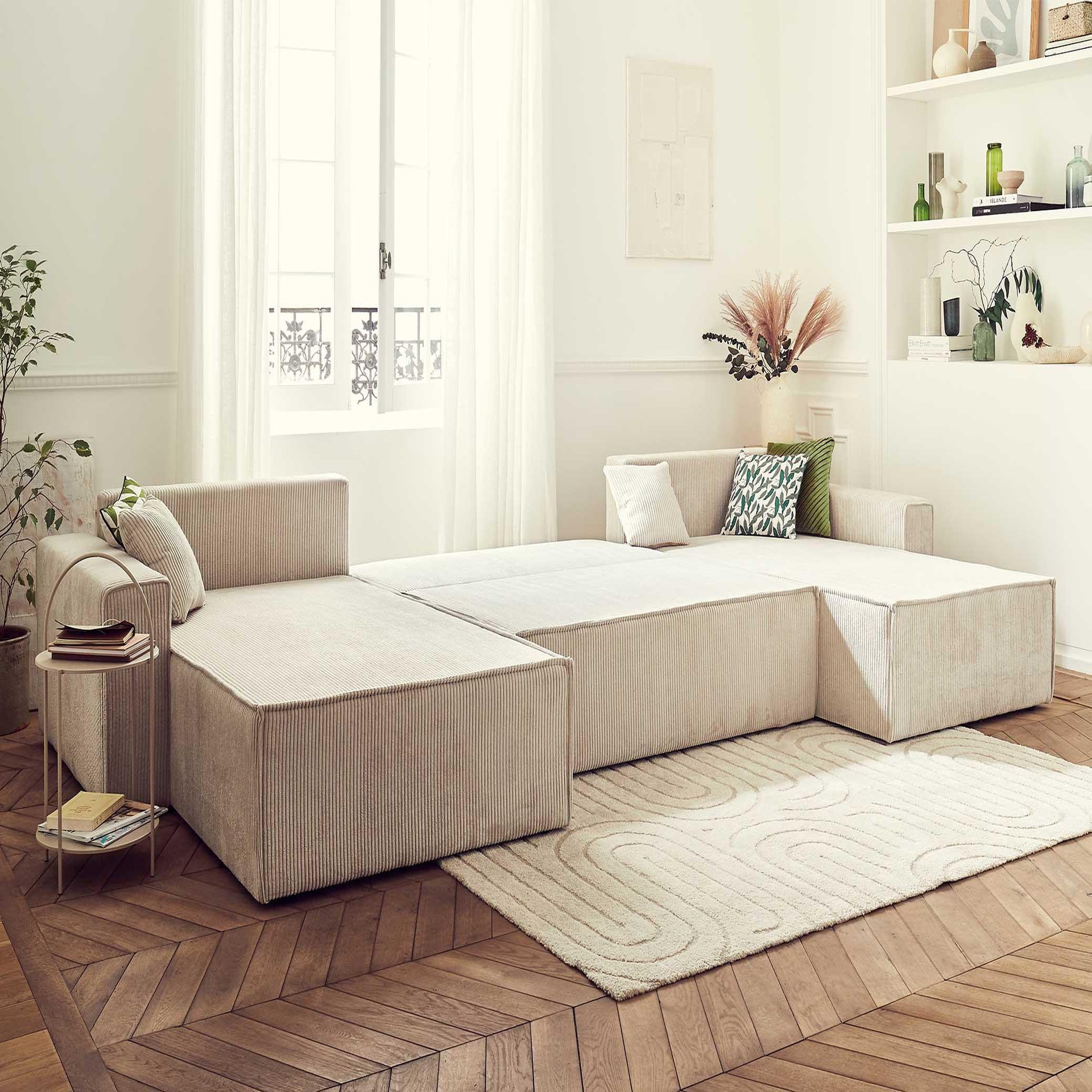 Voir la diapositive 2 : BEST MOBILIER Dellia - canapé panoramique en u - 7 places - convertible - avec coffre - en velours côtelé
