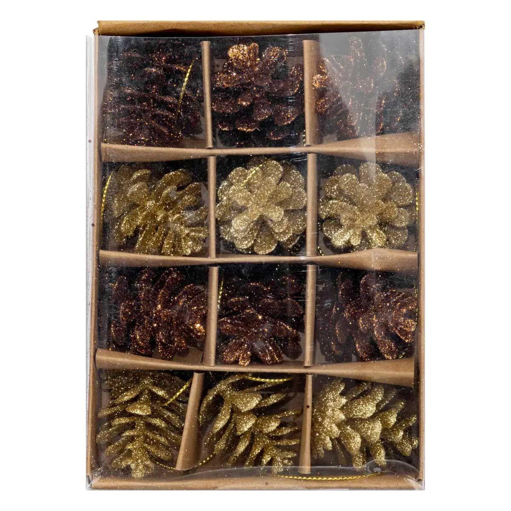 Voir la diapositive 4 : ATMOSPHERA Lot de 12 sujets de noël  pommes de pin  3cm or & bronze