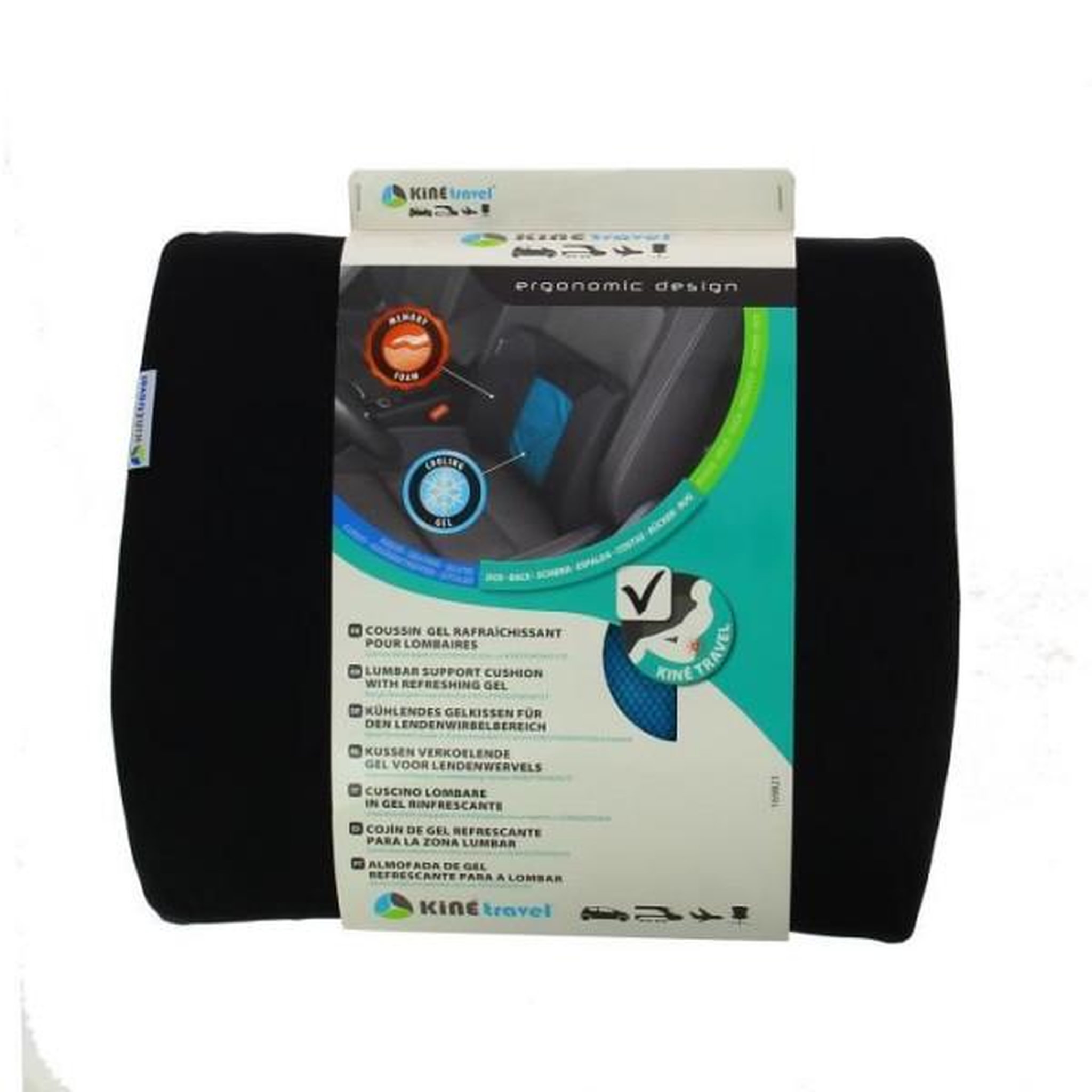Voir la diapositive 5 : KINE TRAVEL Coussin lombaire + gel - kine travel - 169821 - noir et bleu