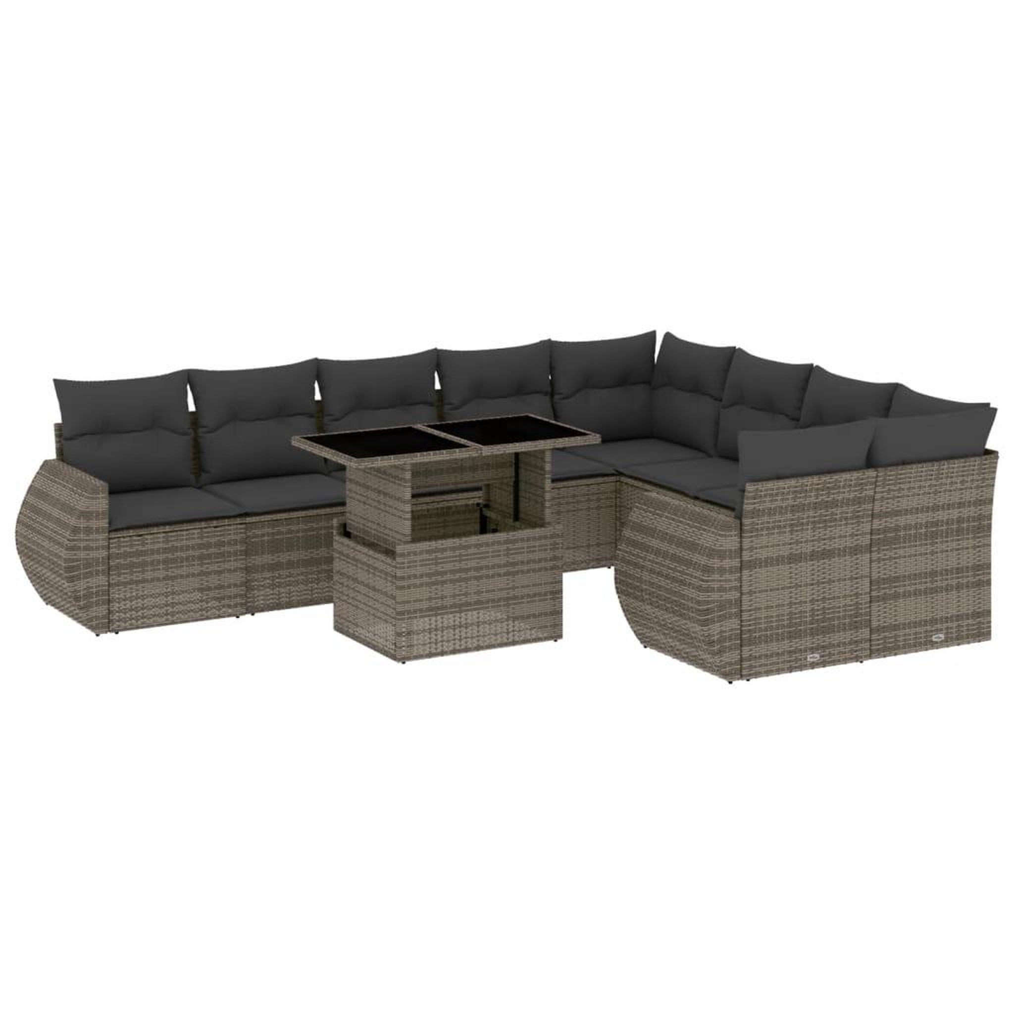 Voir la diapositive 2 : VIDAXL Salon de jardin avec coussins 10 pcs gris resine tressee