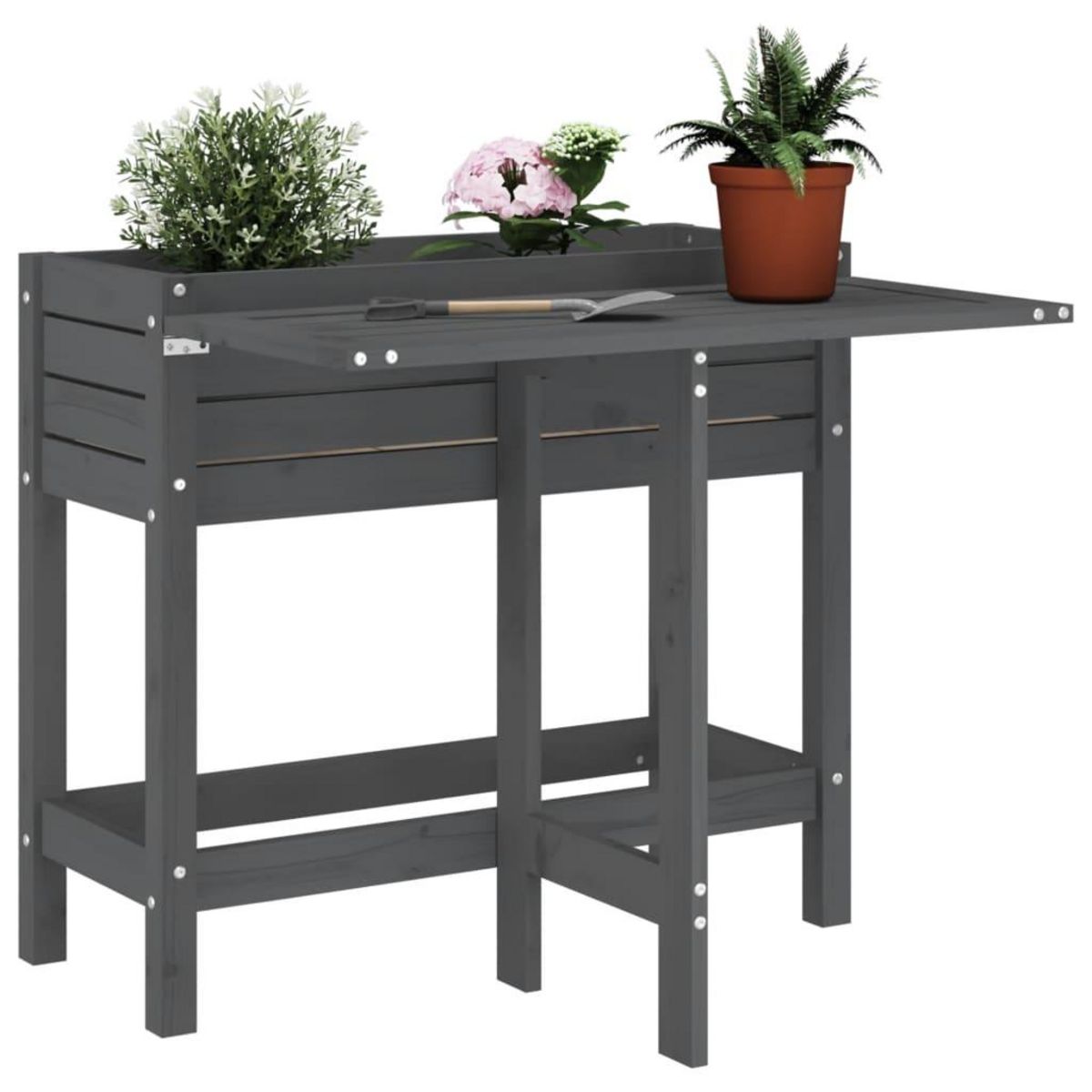 VIDAXL Jardiniere de jardin avec dessus pliable gris bois pin massif