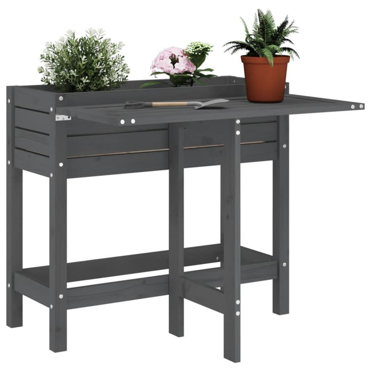 VIDAXL Jardiniere de jardin avec dessus pliable gris bois pin massif