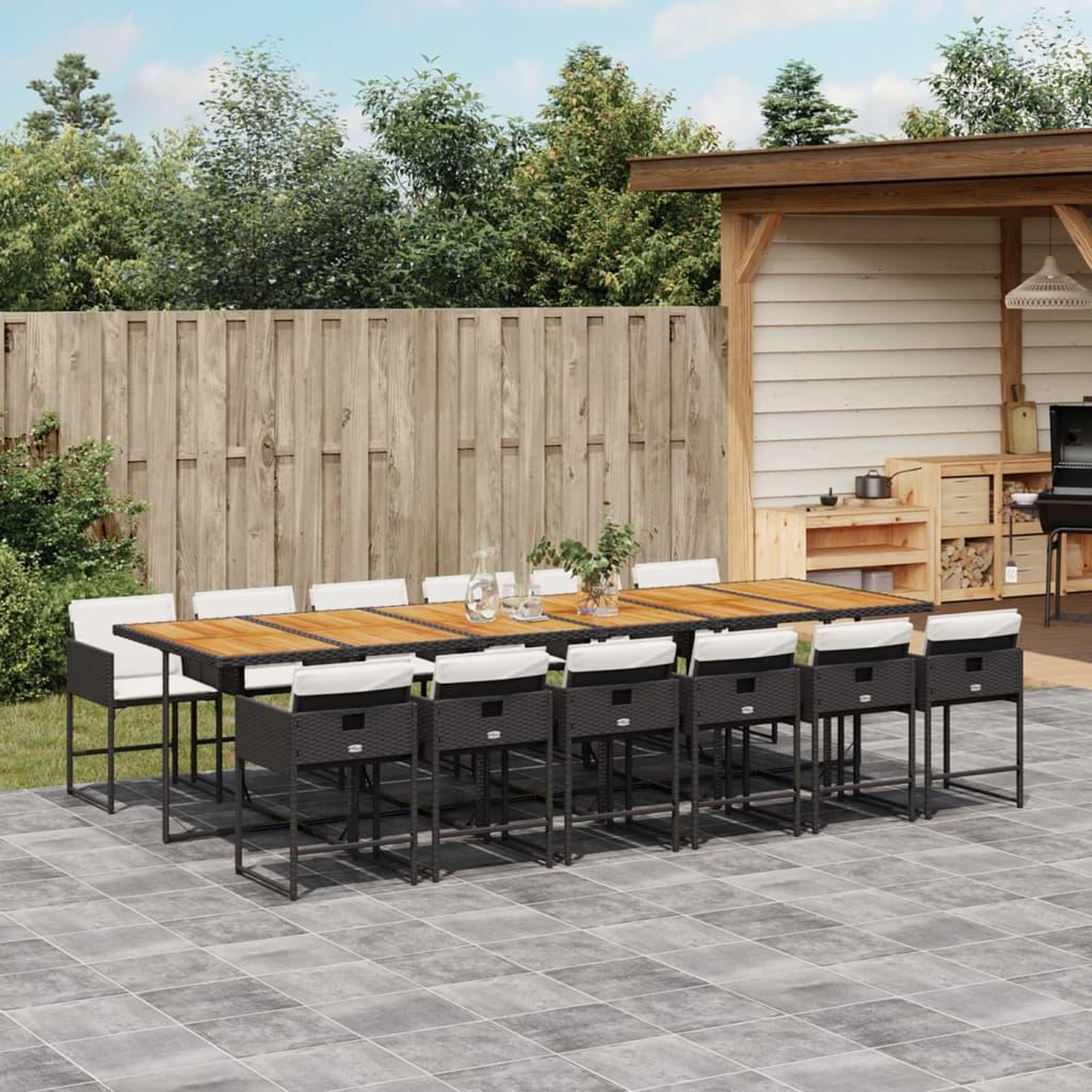 VIDAXL Ensemble a manger de jardin 13 pcs coussins noir resine tressee