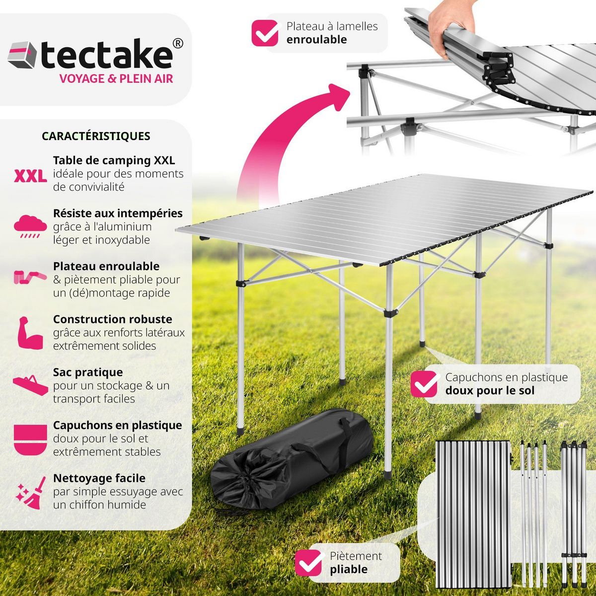 tectake Table de camping pliable gris