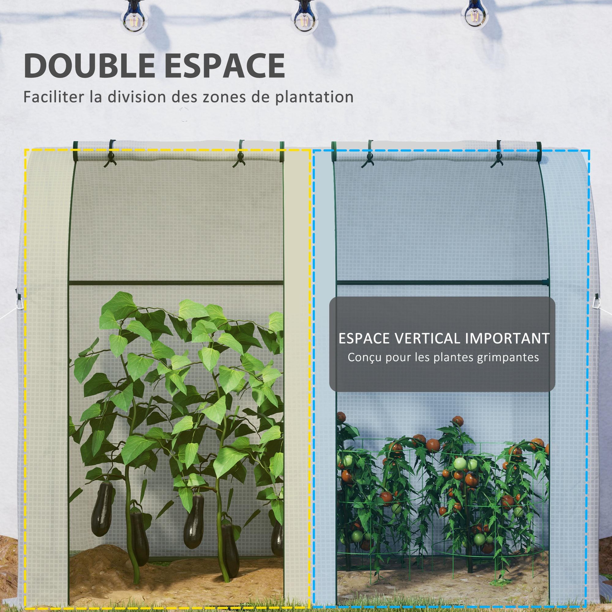 Voir la diapositive 6 : OUTSUNNY Serre de jardin 1,8 m² - 2 portes zippées 4 fenêtres - acier pe blanc