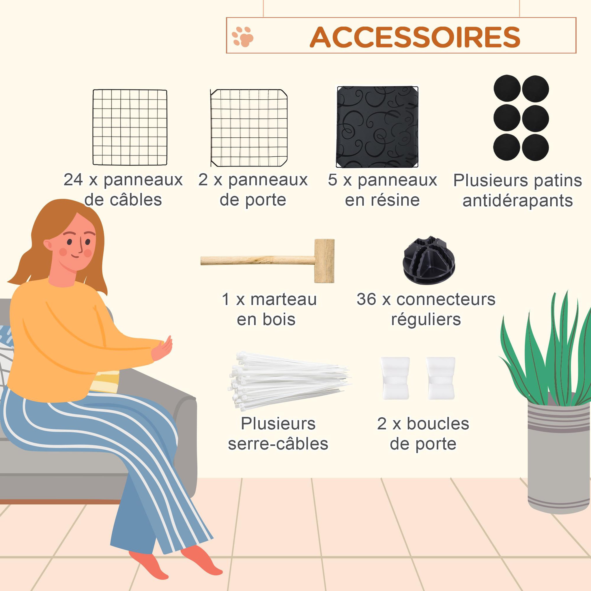 Voir la diapositive 6 : PAWHUT Cage parc enclos rongeurs modulable dim. L 105 x l 105 x h 70 cm 2 niveaux 2 portes rampe résine pp fil métallique noir