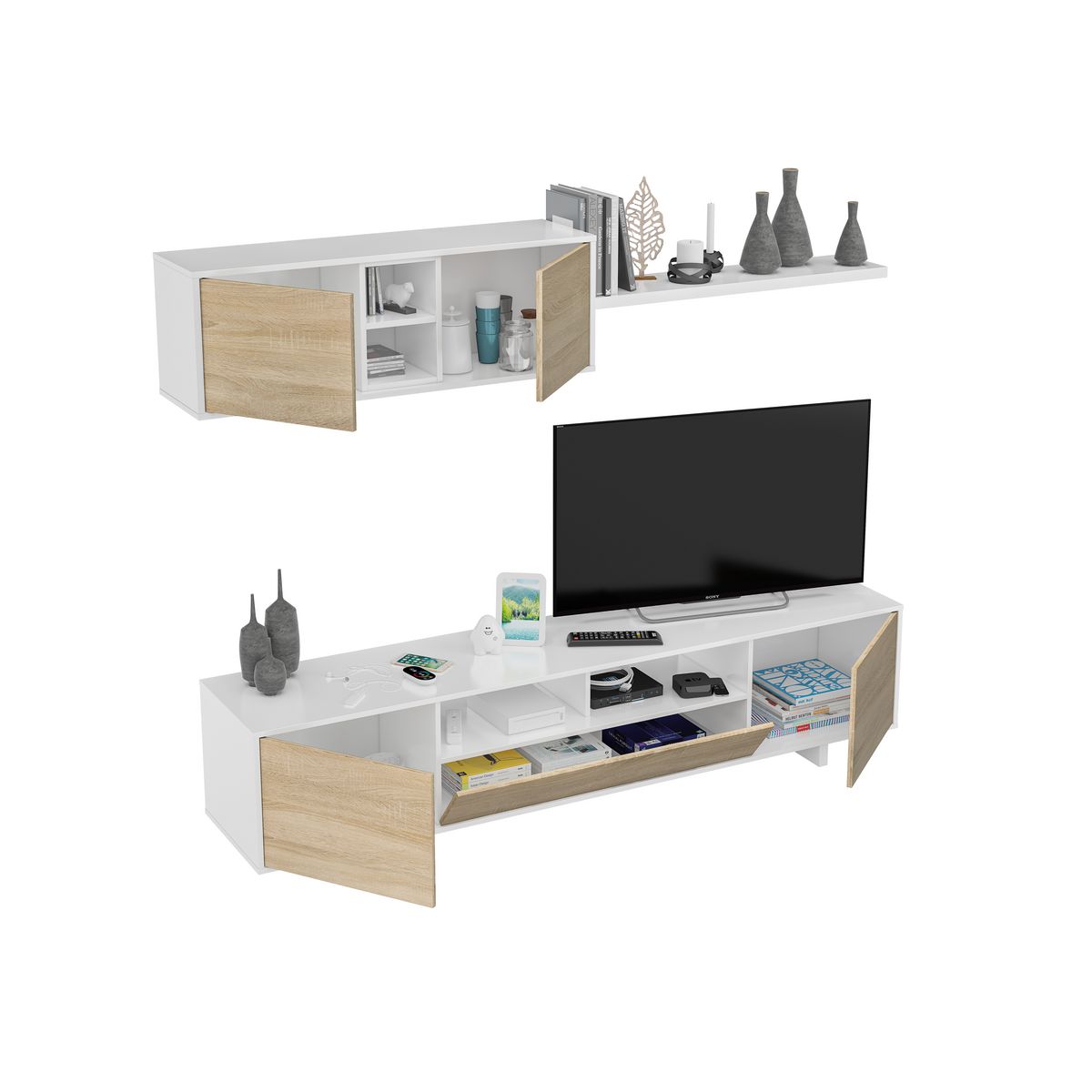 Ensemble meuble TV bas et haut  ELLIUS L200 cm