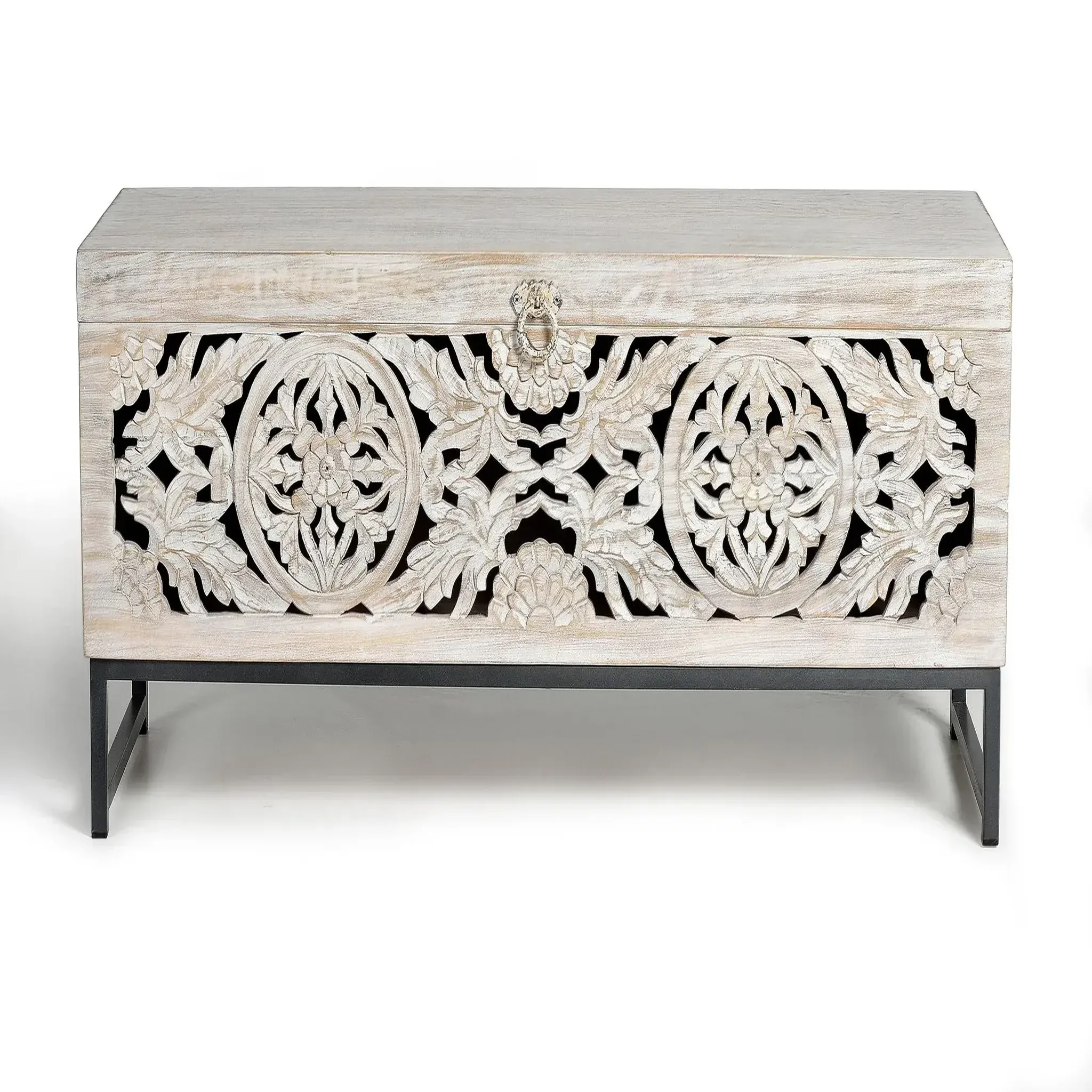 GINER Y COLOMER SL Coffre en bois de manguier 116 cm style ethnique boho sculpté