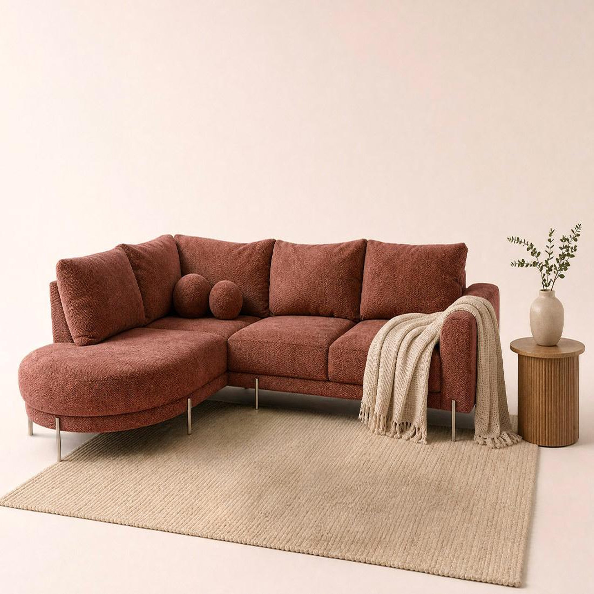Voir la diapositive 2 : BEST MOBILIER Gabin - canapé d'angle gauche 5 places en velours texturé
