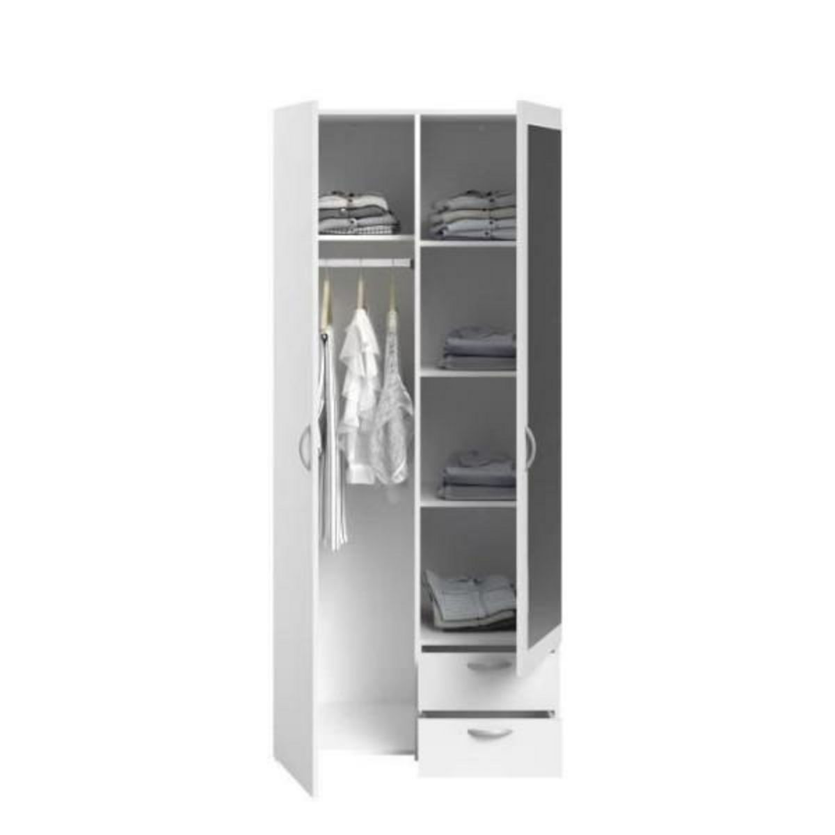 PARISOT Armoire VARIA - Décor blanc - 2 portes battantes + 1 miroir + 2 tiroirs - L 81 x H 185 x P 51 cm - PARISOT