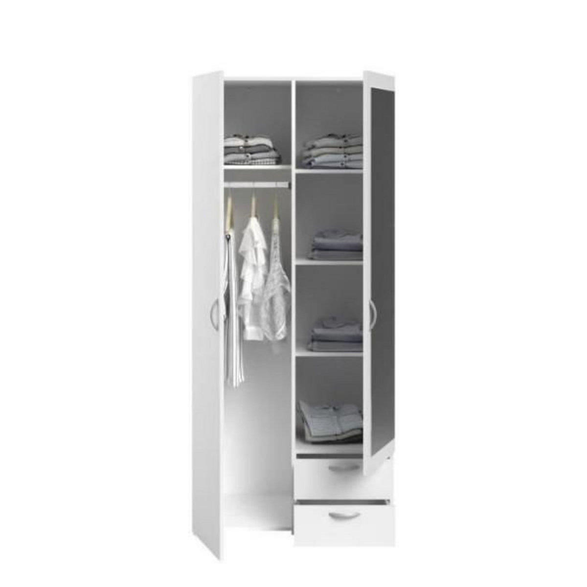 PARISOT Armoire VARIA - Décor blanc - 2 portes battantes + 1 miroir + 2 tiroirs - L 81 x H 185 x P 51 cm - PARISOT
