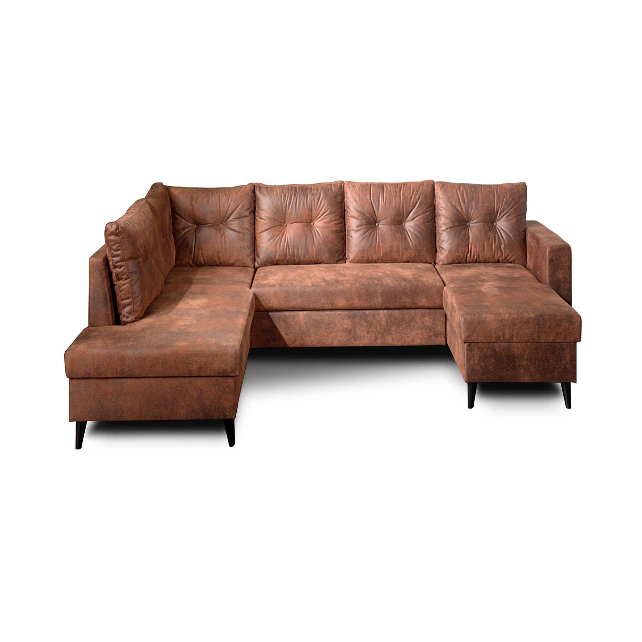 BEST MOBILIER Nordic - canapé panoramique en u - 7 places - convertible - industriel vintage - angle gauche. Coloris disponibles : Marron