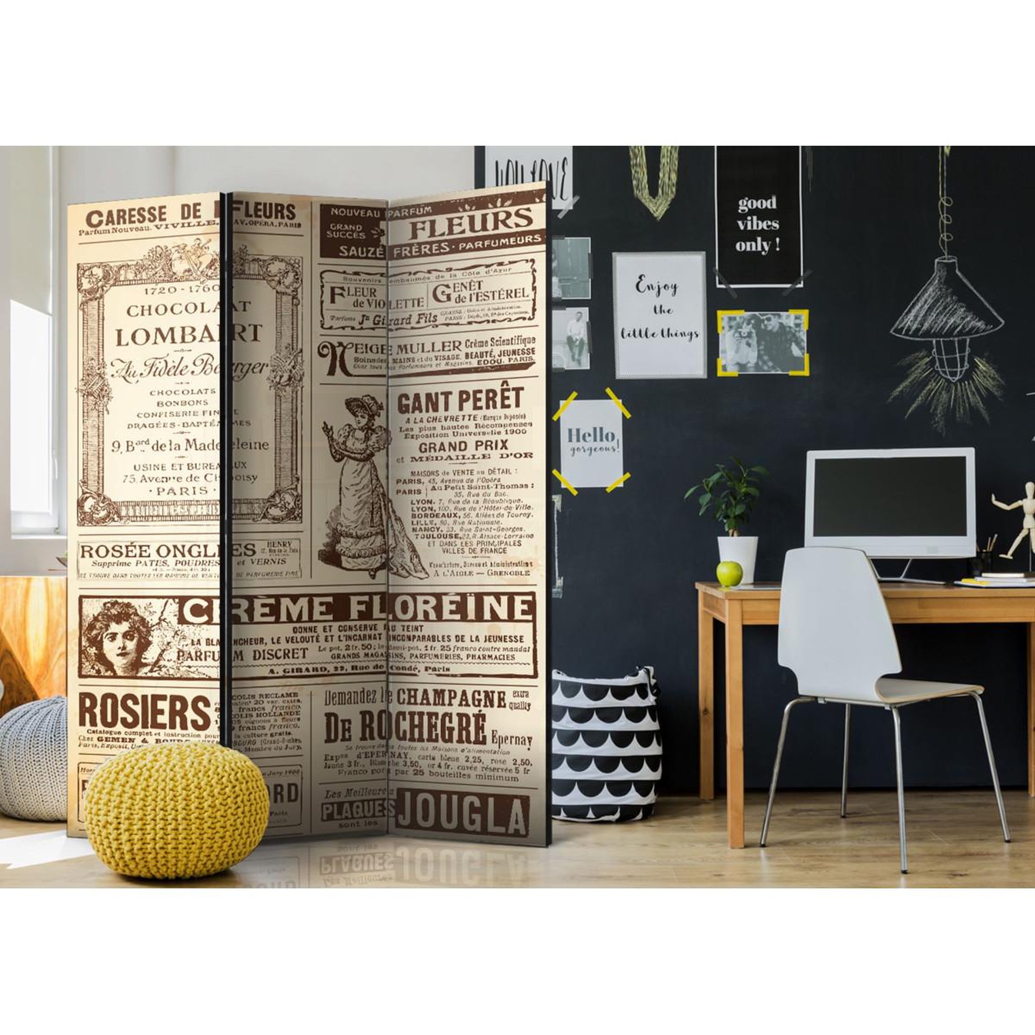 Voir la diapositive 2 : Paris Prix Paravent 3 volets  vintage magazines  135x172cm
