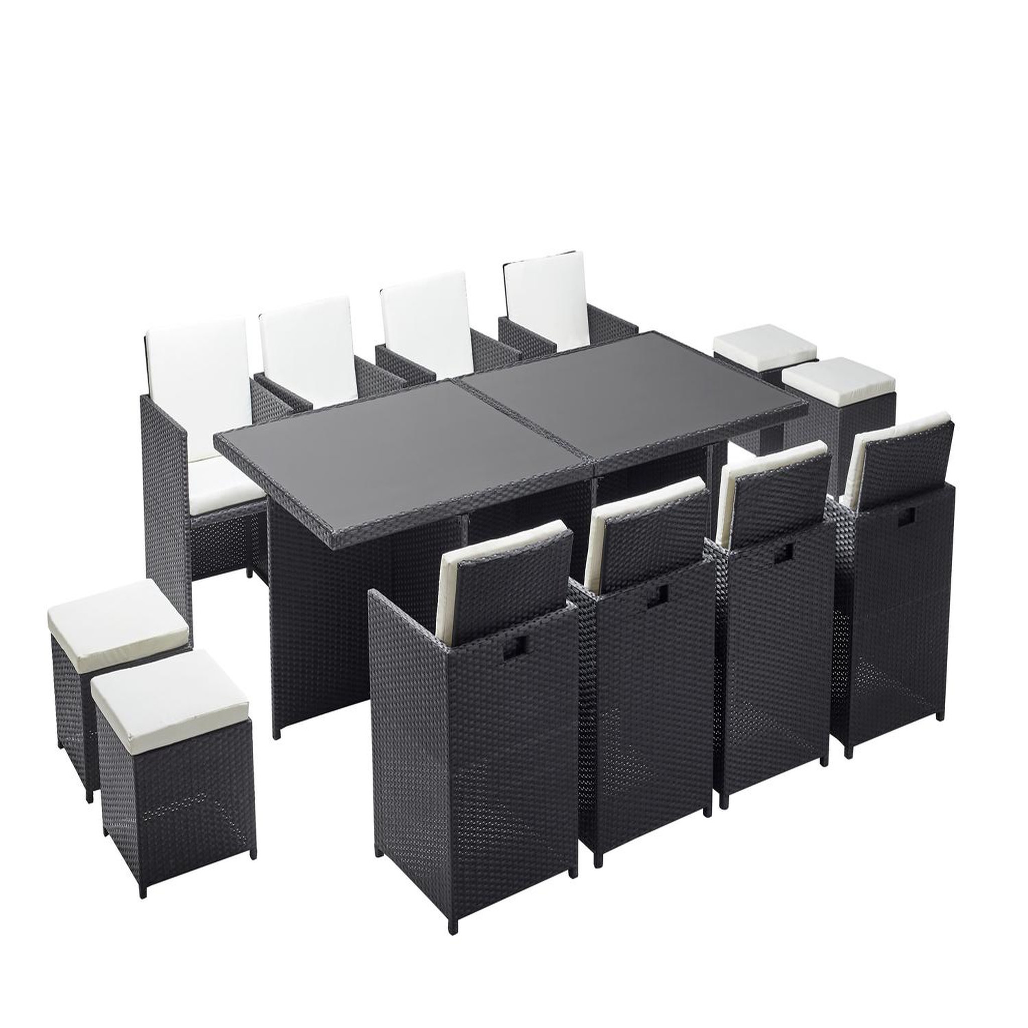CONCEPT USINE Table et chaises 12 places encastrables résine noir-blanc monaco