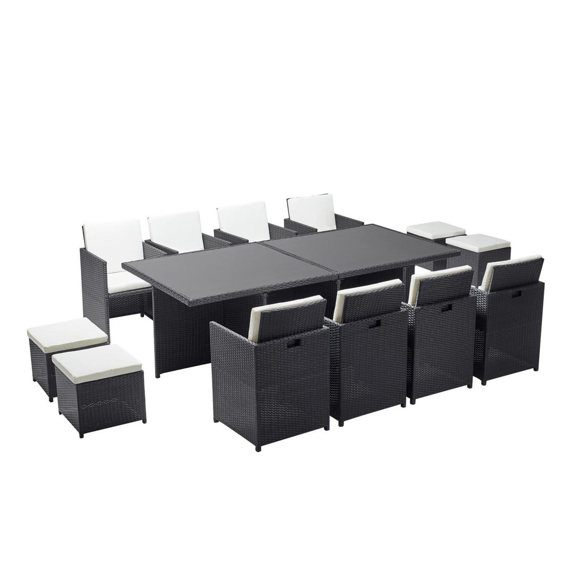 CONCEPT USINE Table et chaises 12 places encastrables résine noir-blanc MONACO