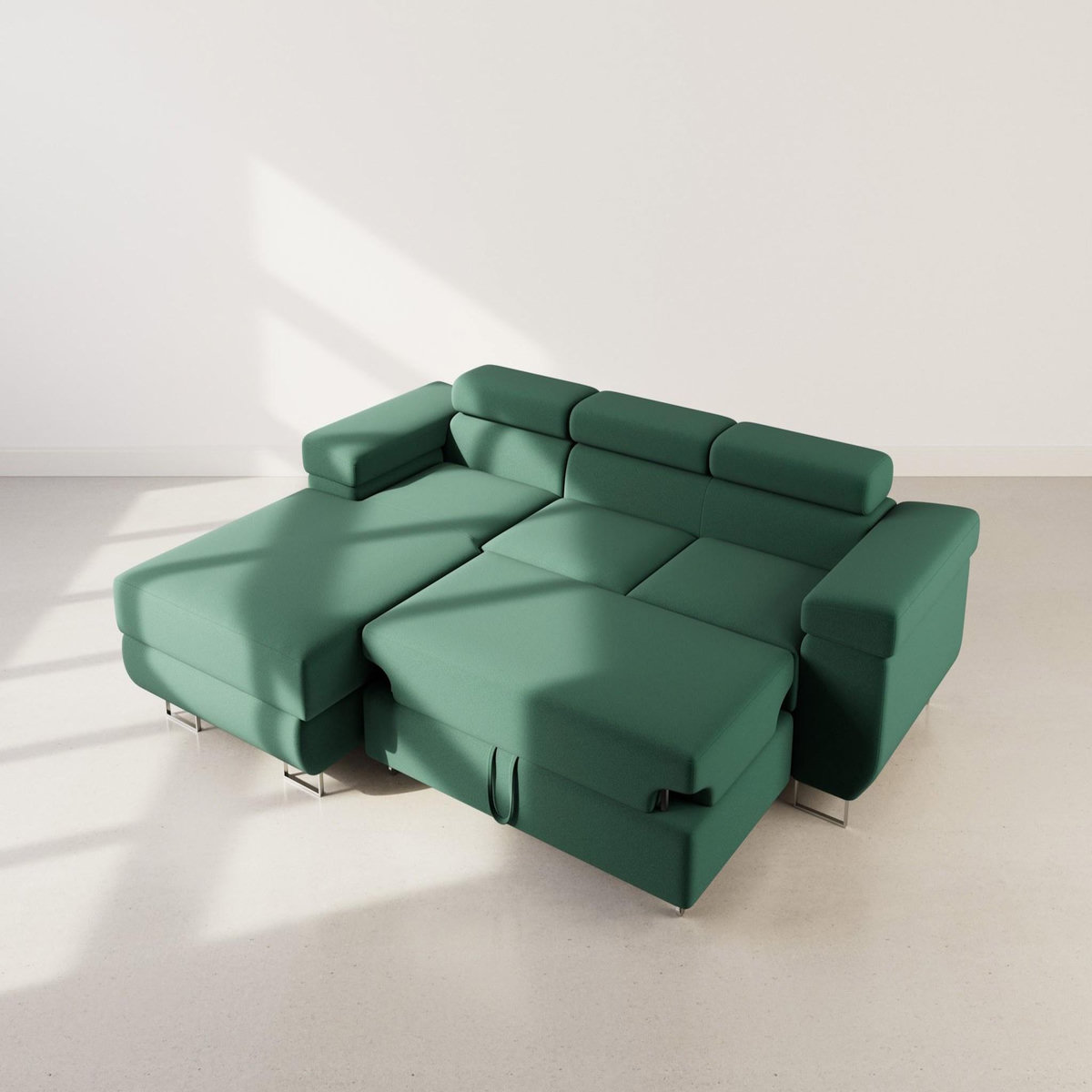 BEST MOBILIER Pablo - canapé d'angle gauche - 6 places - convertible avec coffre et têtières réglables - en velours