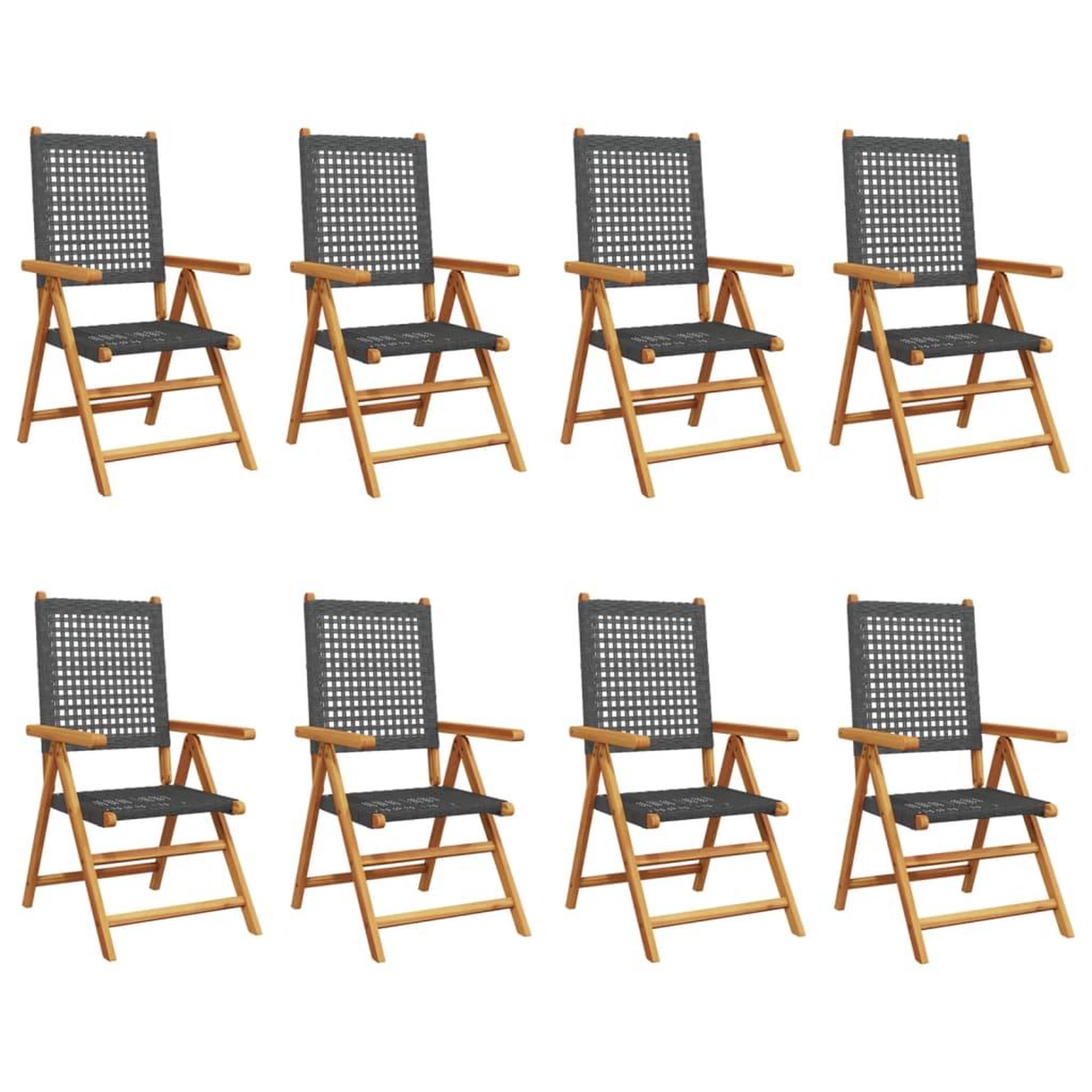 Voir la diapositive 2 : VIDAXL Chaises inclinables de jardin lot de 8 noir rotin bois massif