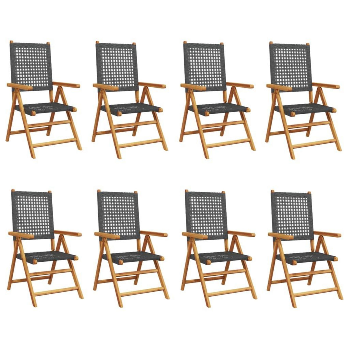 VIDAXL Chaises inclinables de jardin lot de 8 noir rotin bois massif