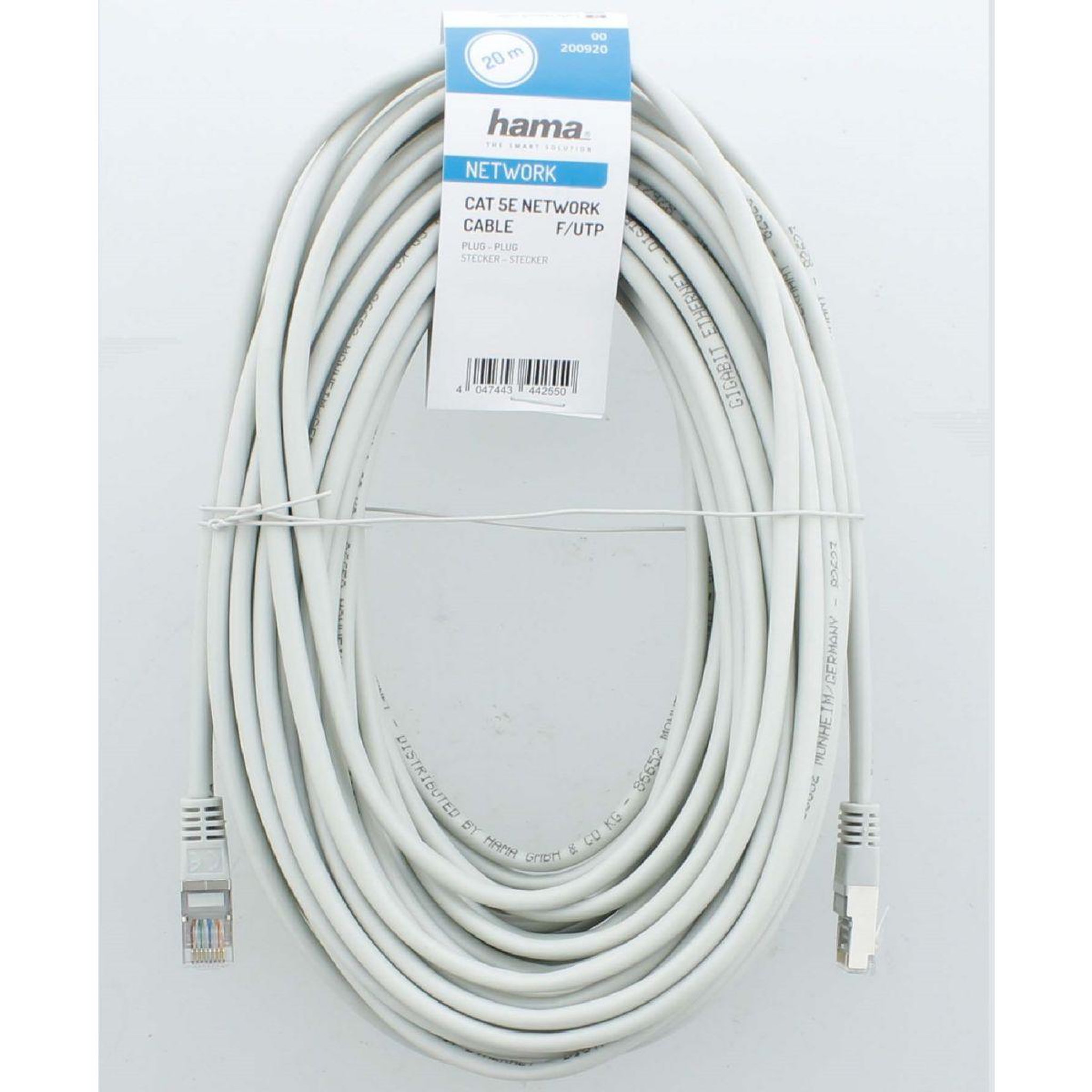 Voir la diapositive 2 : Hama Câble ethernet rj45 20m droit cat5e gris