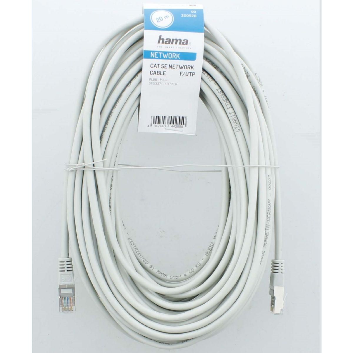 Hama Câble Ethernet 20M Droit CAT5e Gris