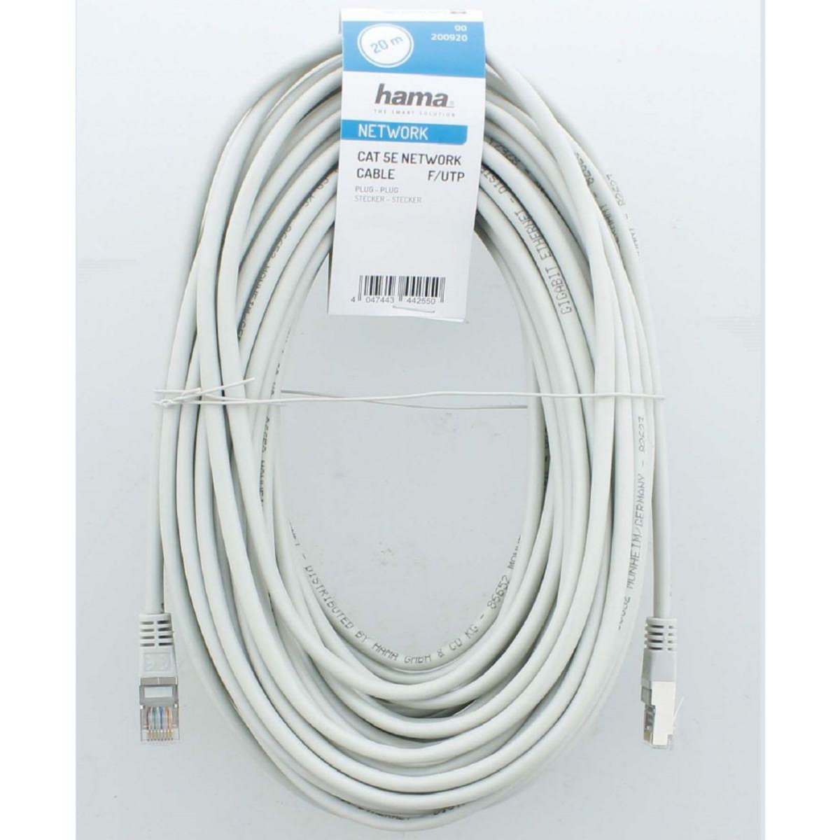 Hama Câble Ethernet 20M Droit CAT5e Gris