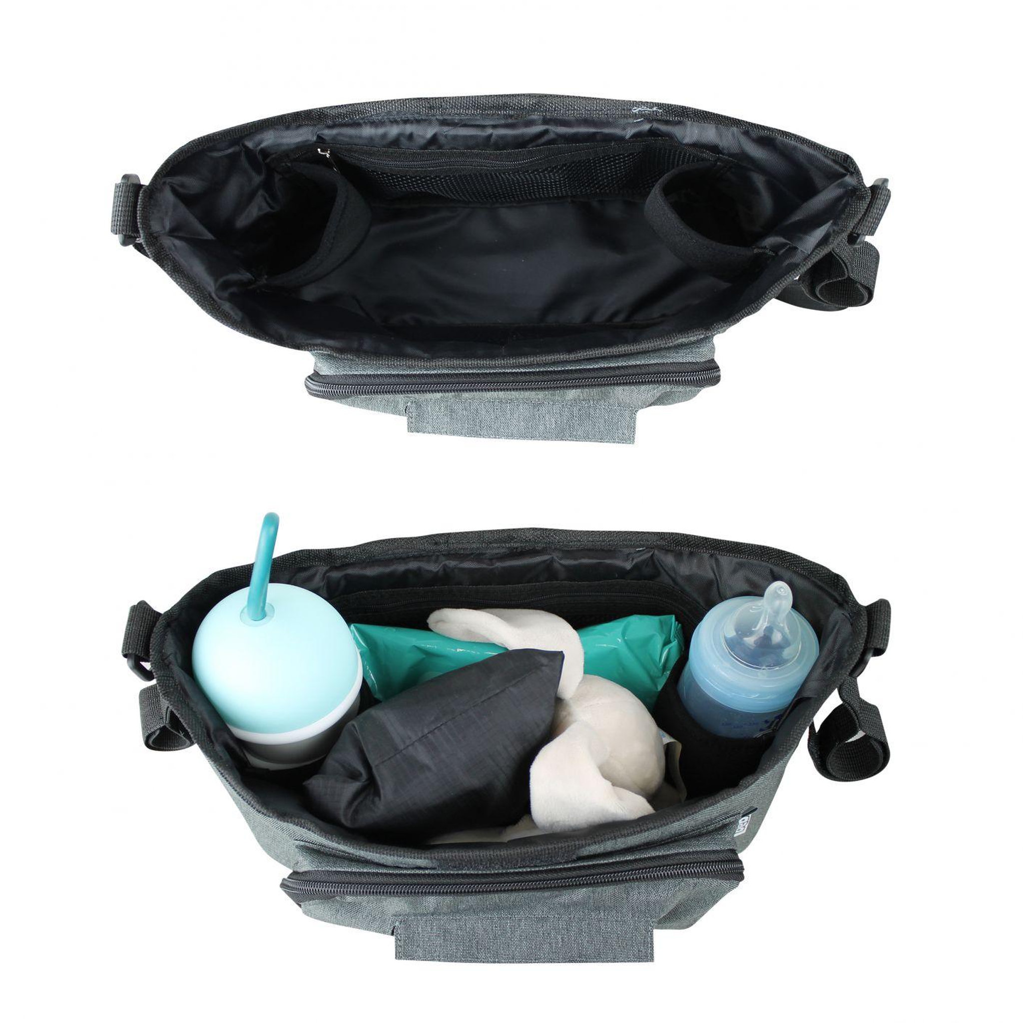 Voir la diapositive 4 : Monsieur Bébé Sac à langer, de rangement pour poussette - 33 x 16 x 18.5 cm - Gris