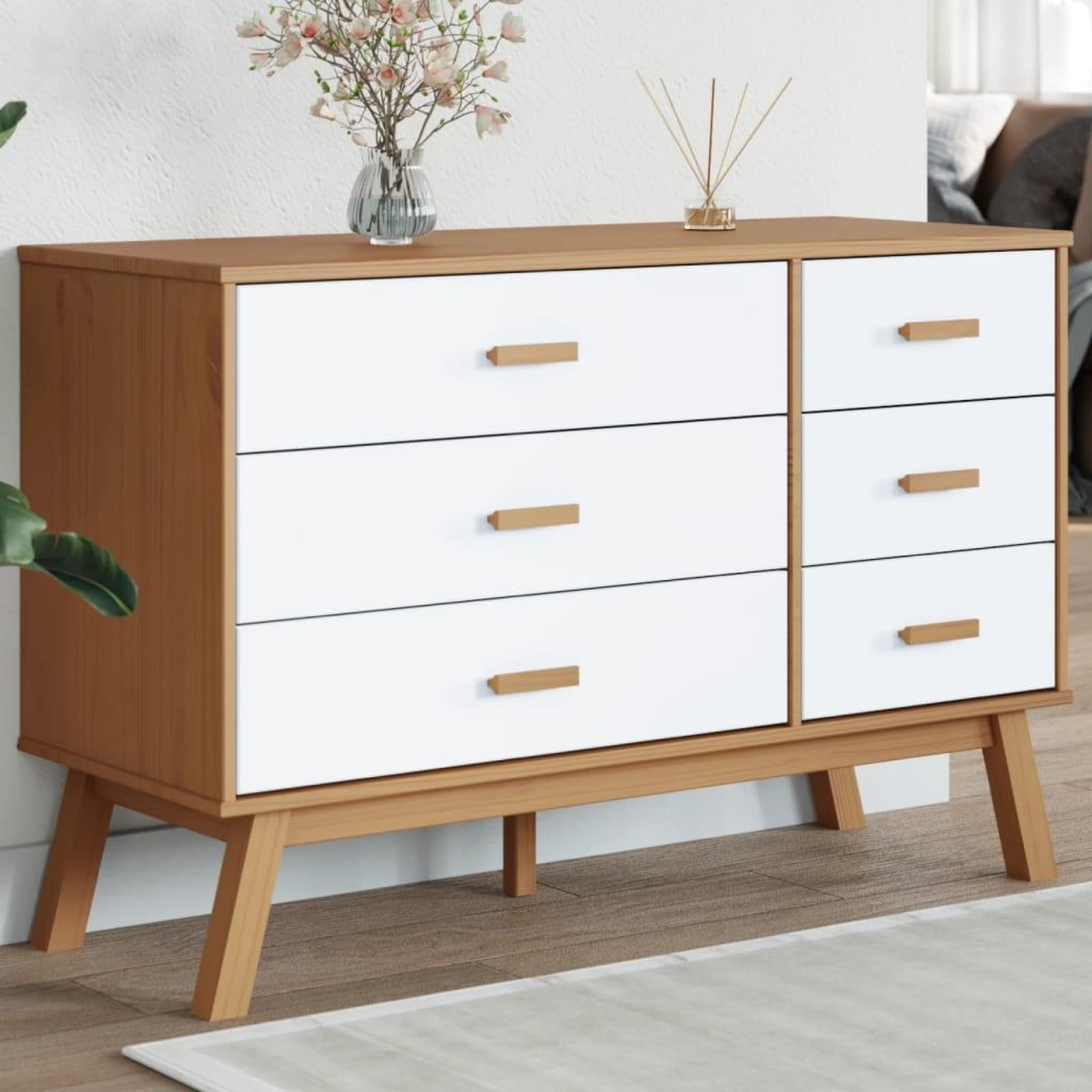 VIDAXL Armoire a tiroirs OLDEN blanc et marron bois de pin solide