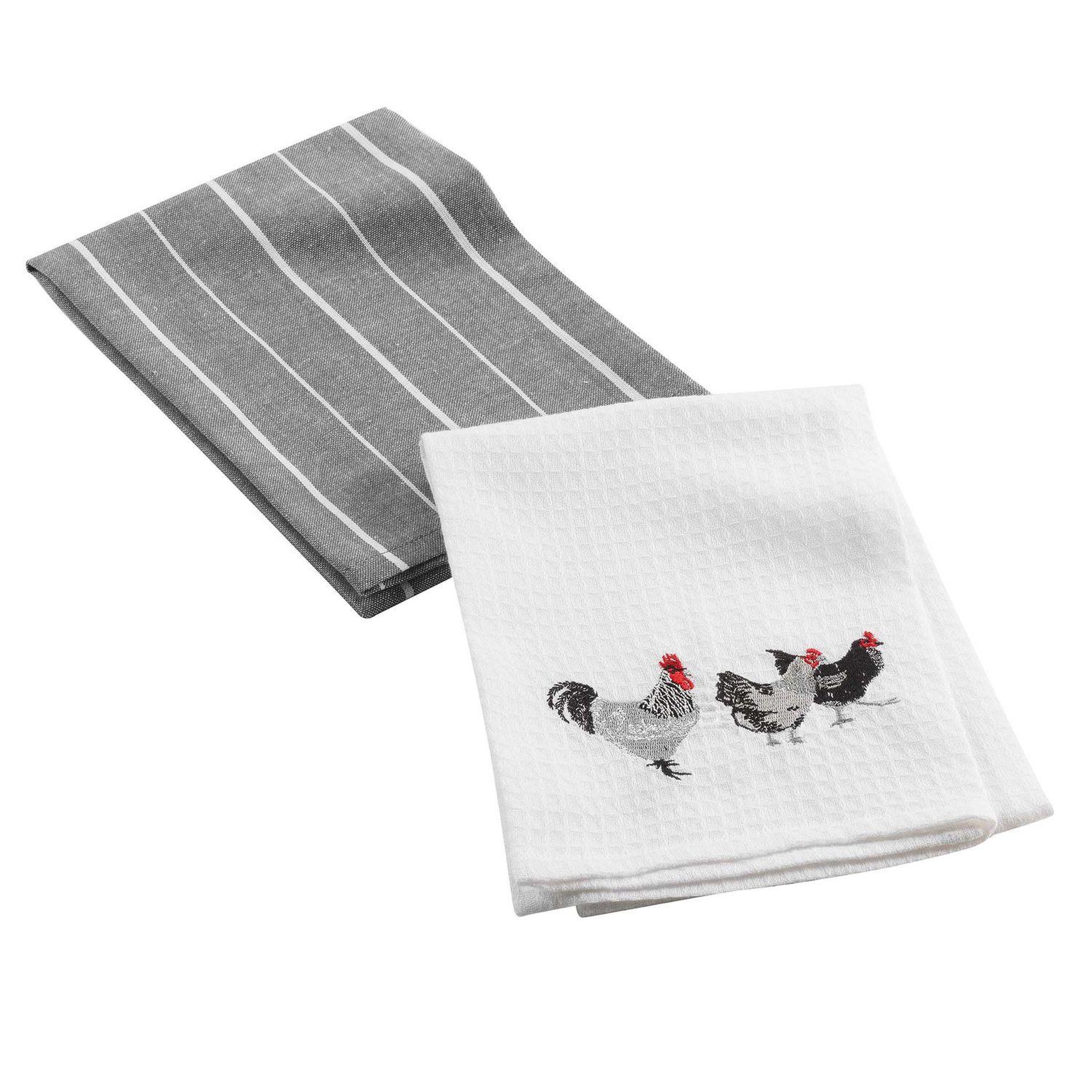 Voir la diapositive 1 : Douceur d'Intérieur Lot de 2 torchons de cuisine Poulette - Gris