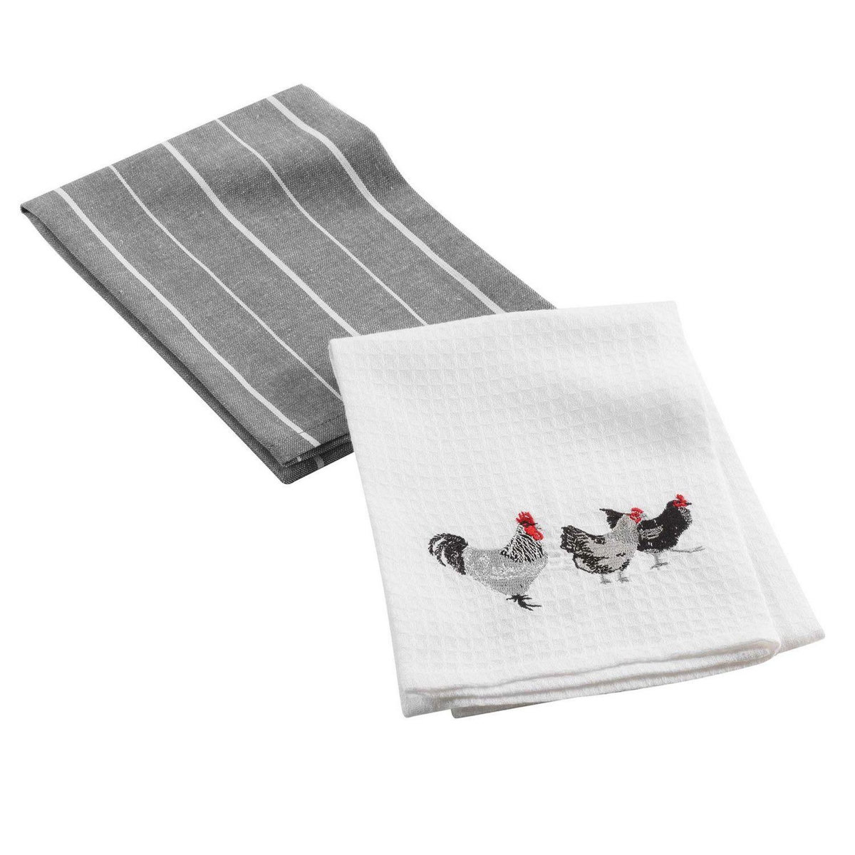 Douceur d'Intérieur Lot de 2 torchons de cuisine Poulette - Gris