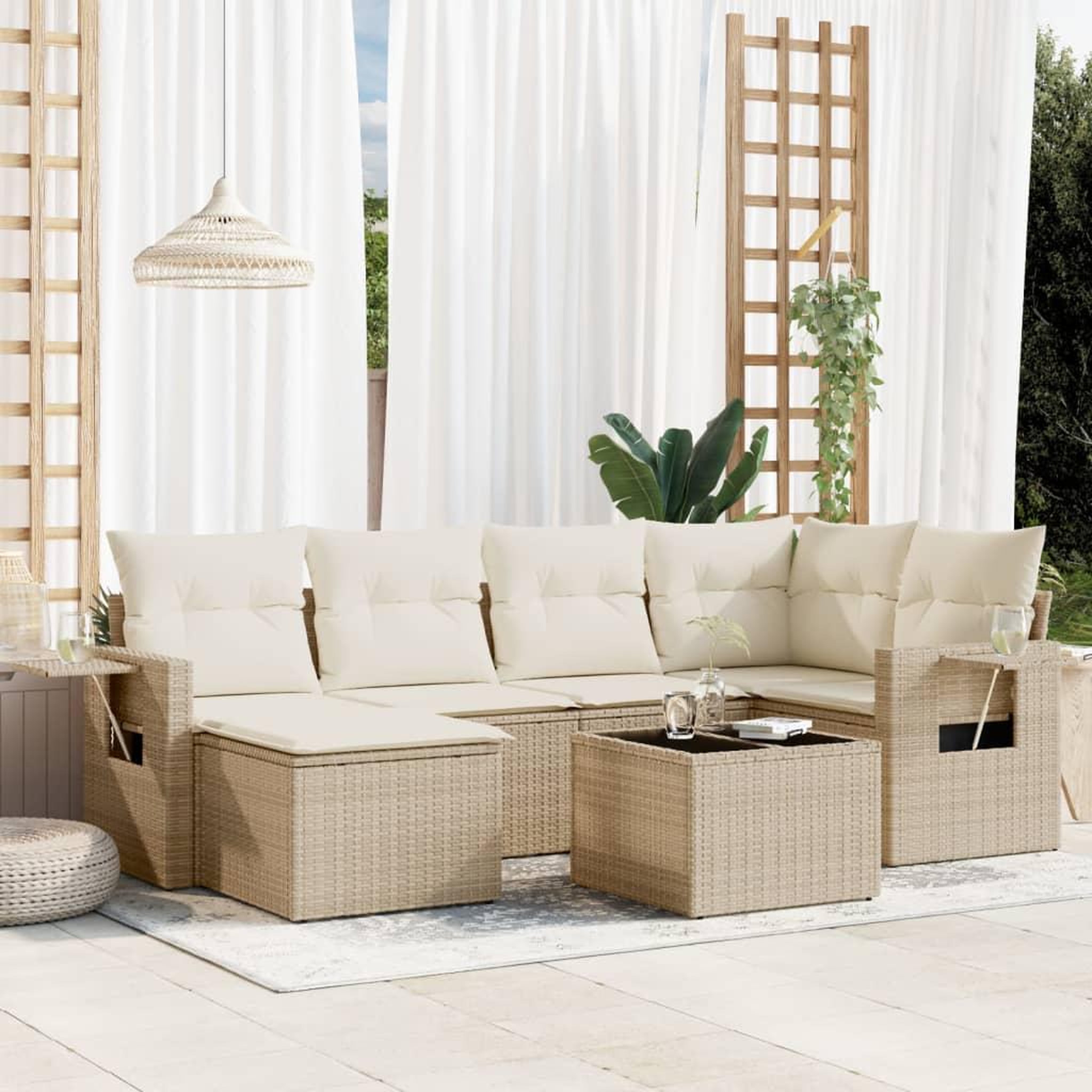VIDAXL Salon de jardin avec coussins 7 pcs beige resine tressee