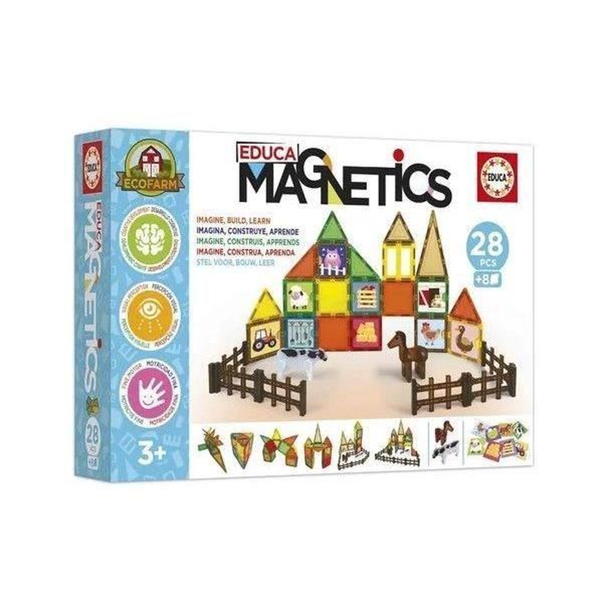 Voir la diapositive 4 : EDUCA Magnetics Ecoferme - Jeu de construction - EDUCA - 28 pieces magnétiques, 2 animaux, 8 cartes - Des 3 ans