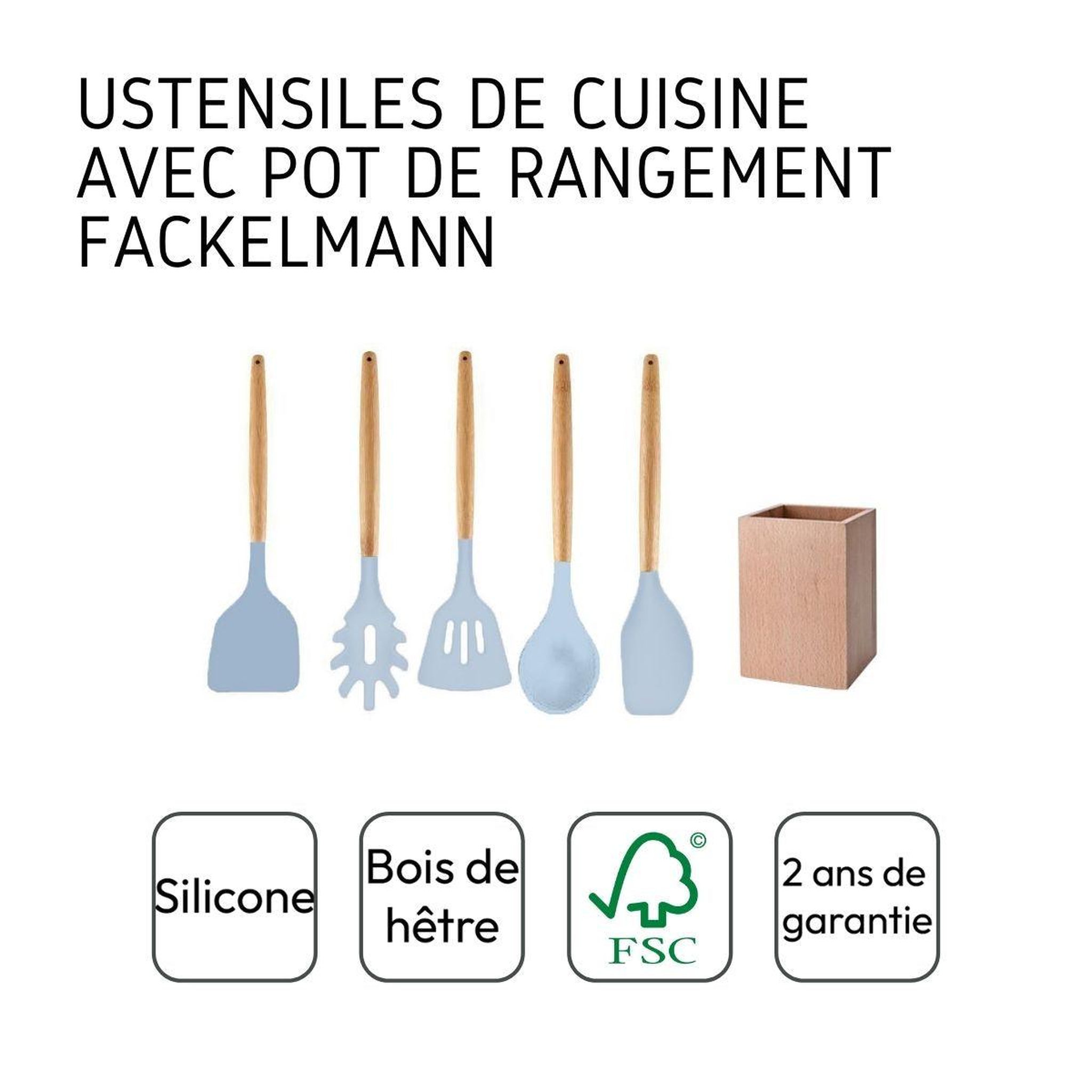 Voir la diapositive 4 : Fackelmann Set d'ustensiles de cuisine en bois avec pot de rangement 32 cm fackelmann