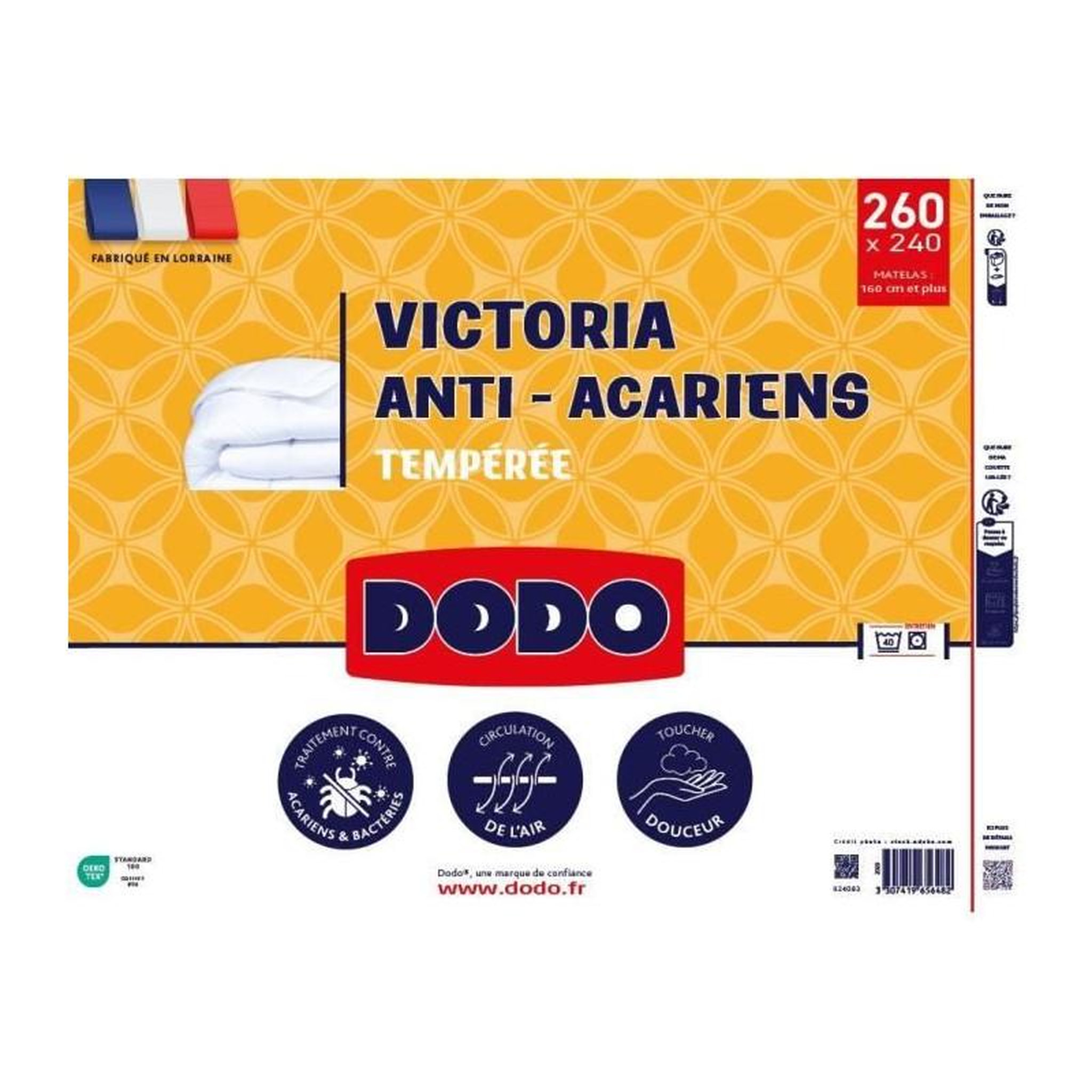 Voir la diapositive 3 : DODO Couette Victoria 240x260 cm - DODO - temperée - garnissage 100% Polyester - 2 personnes - blanc
