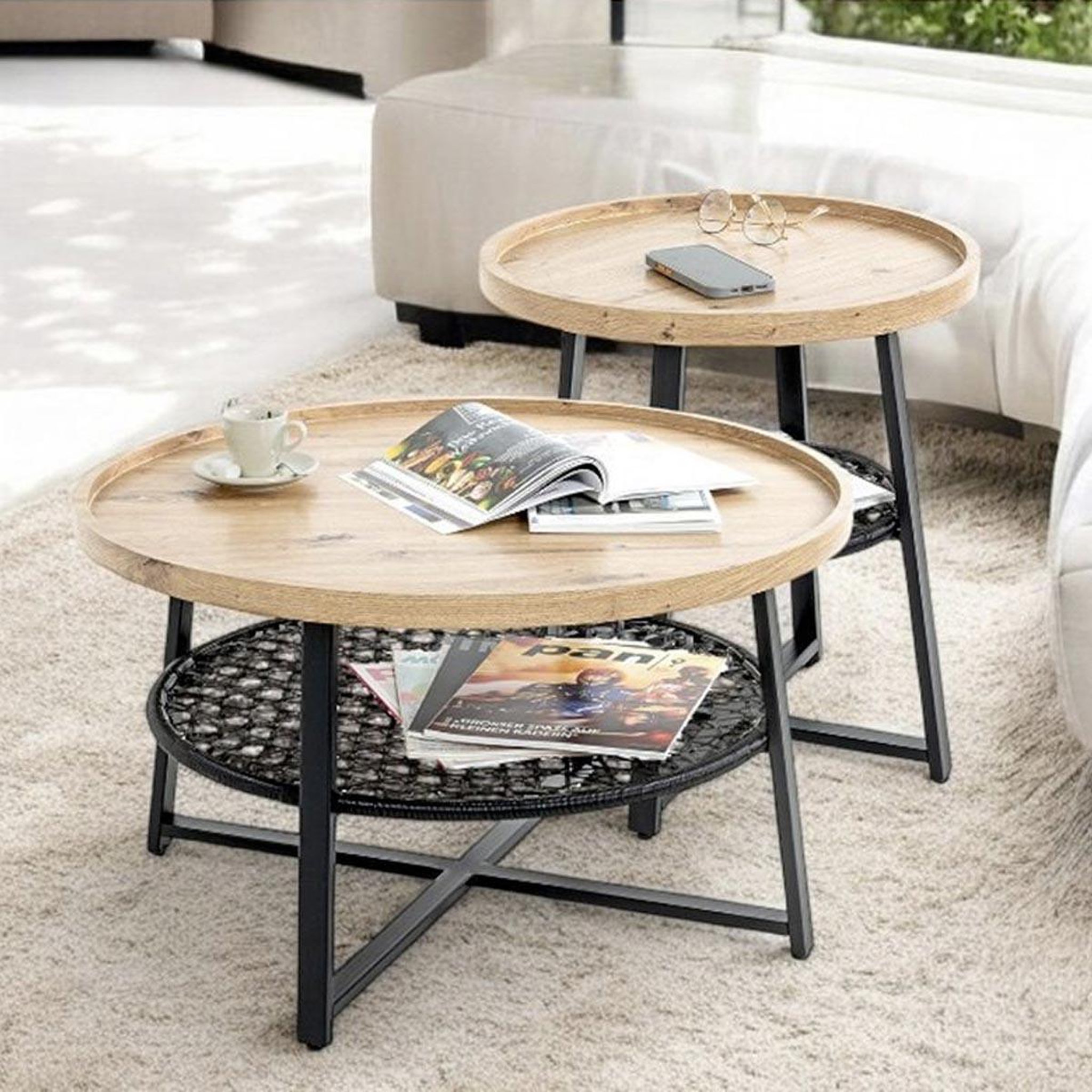 Voir la diapositive 3 : Paris Prix Table d'appoint avec étagère  rym  55cm naturel & noir