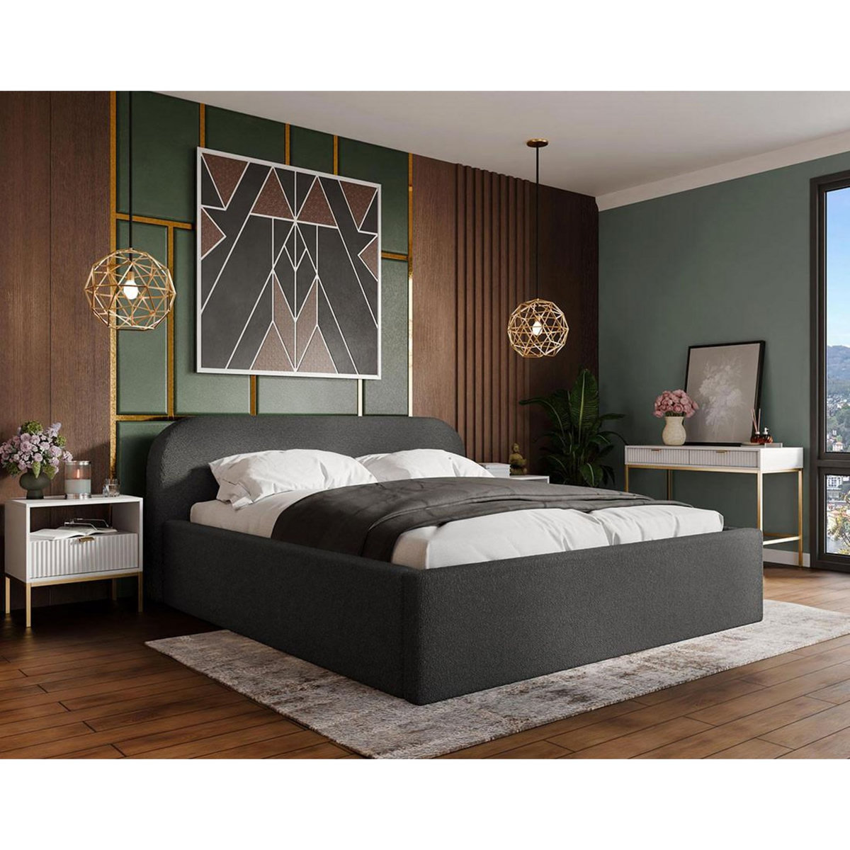 BEST MOBILIER Orane - lit coffre - 180x200 cm - en tissu bouclette