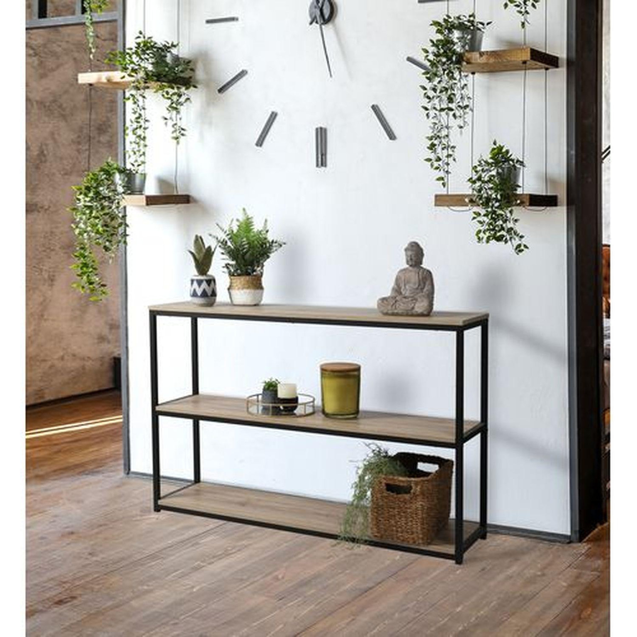 Voir la diapositive 2 : DIVERS Etagère bibliothèque 3 niveaux design industriel dock - l. 120 x h. 80 cm - noir
