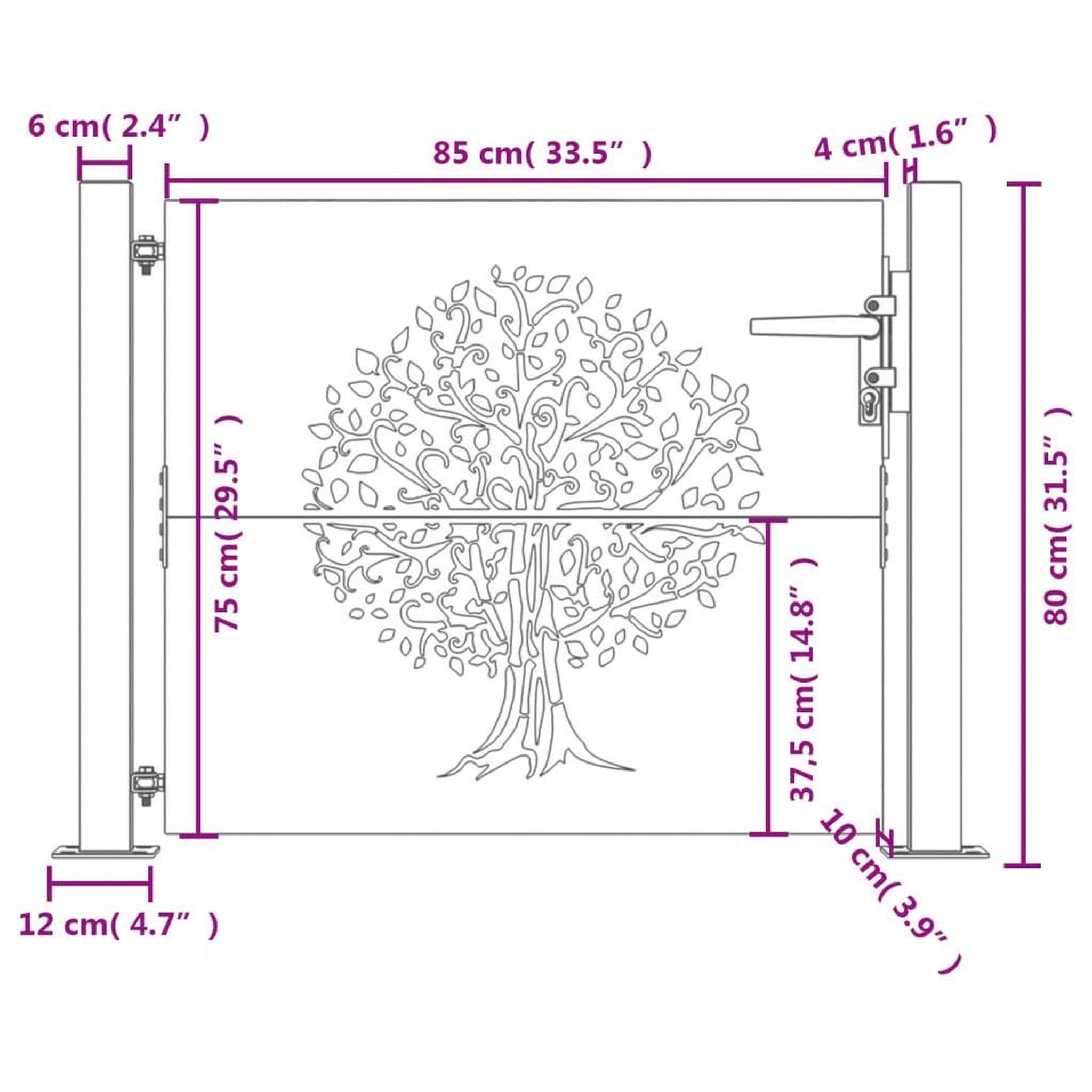 Voir la diapositive 6 : VIDAXL Portail de jardin 105x80 cm acier corten conception de l'arbre