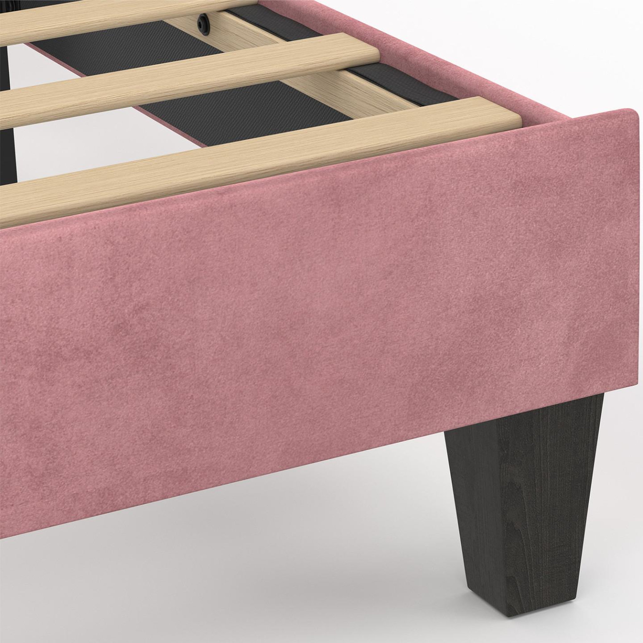 Voir la diapositive 5 : ID MARKET Lit simple coquillage 90 x 190 cm amanda avec sommier velours rose poudré