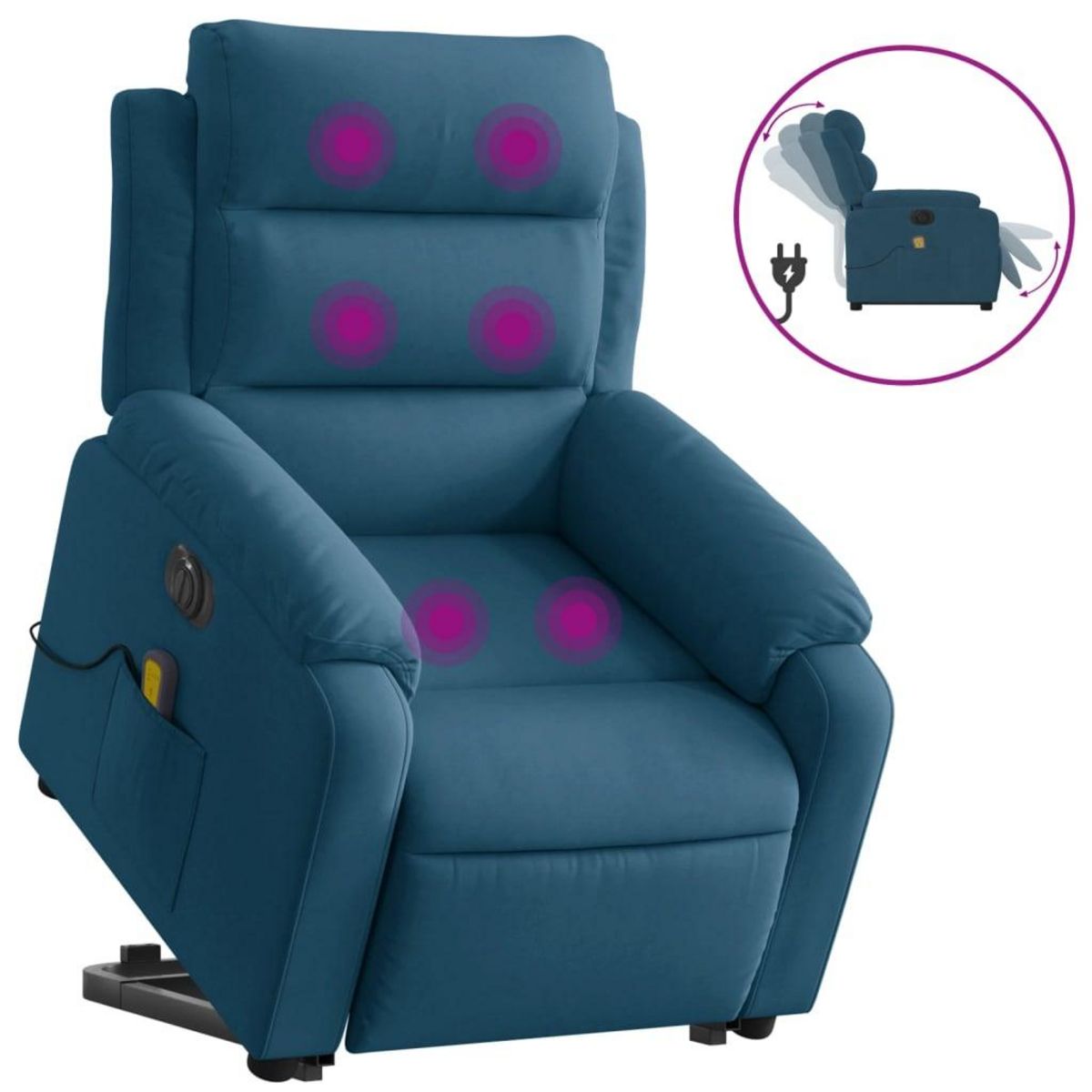 VIDAXL Fauteuil inclinable de massage electrique bleu velours