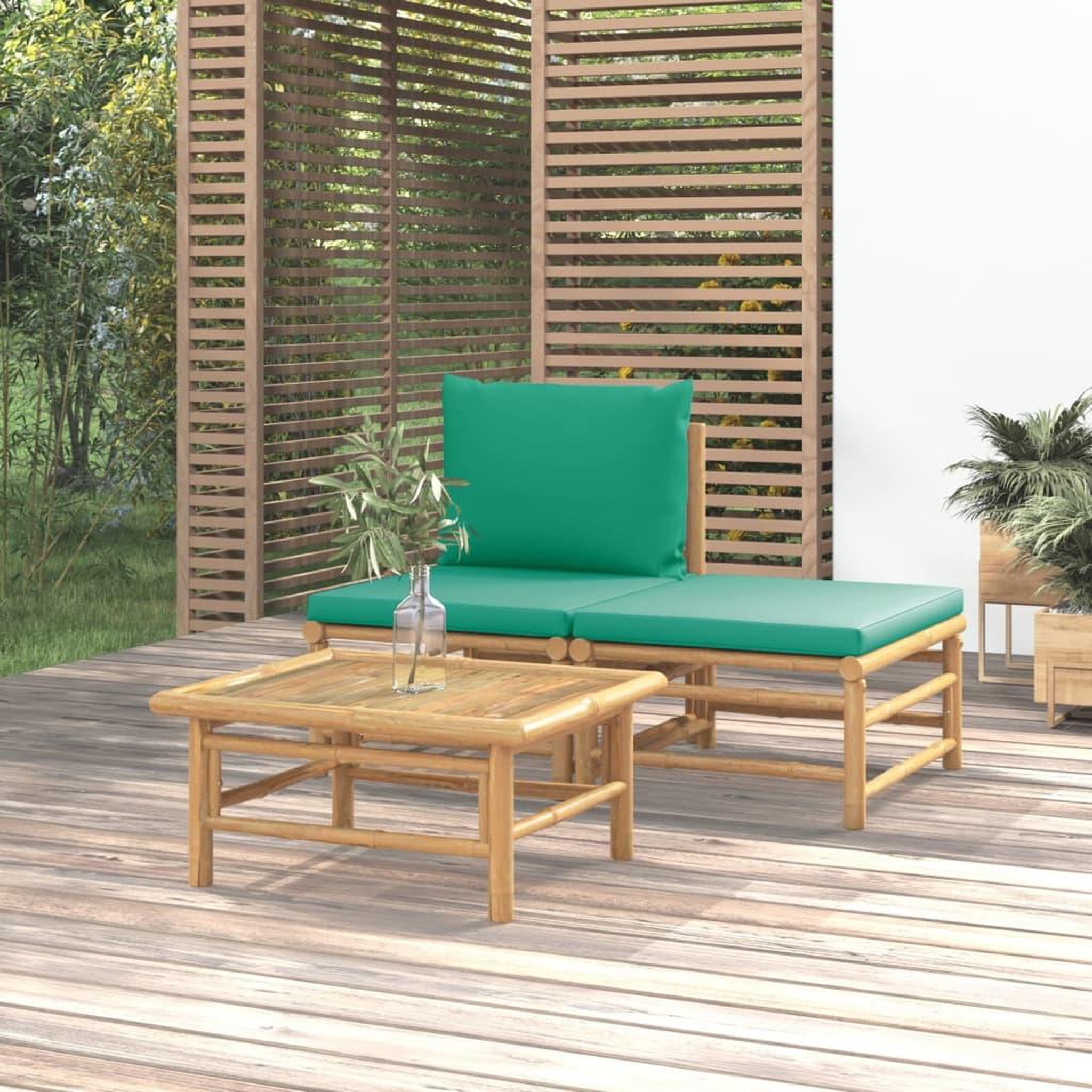 Voir la diapositive 1 : VIDAXL Salon de jardin 3 pcs avec coussins vert bambou