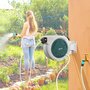 Voir la diapositive 4 : OUTSUNNY Dévidoir mural enrouleur automatique pivotant 180° tuyau 30 + 2 m avec lance arrosage 7 modes support mural intégré gris clair vert