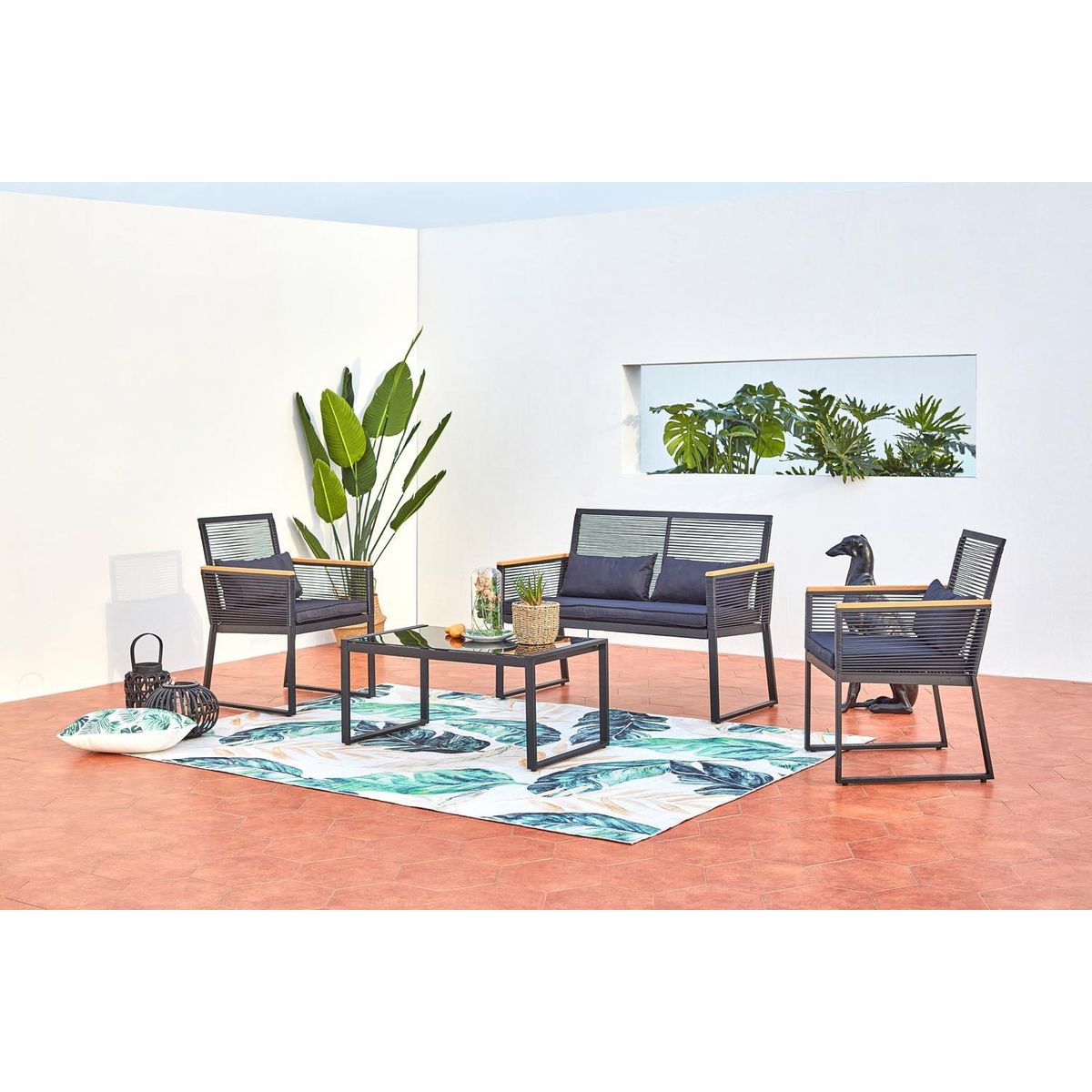 CONCEPT USINE Salon jardin bas noir bois MIHATA