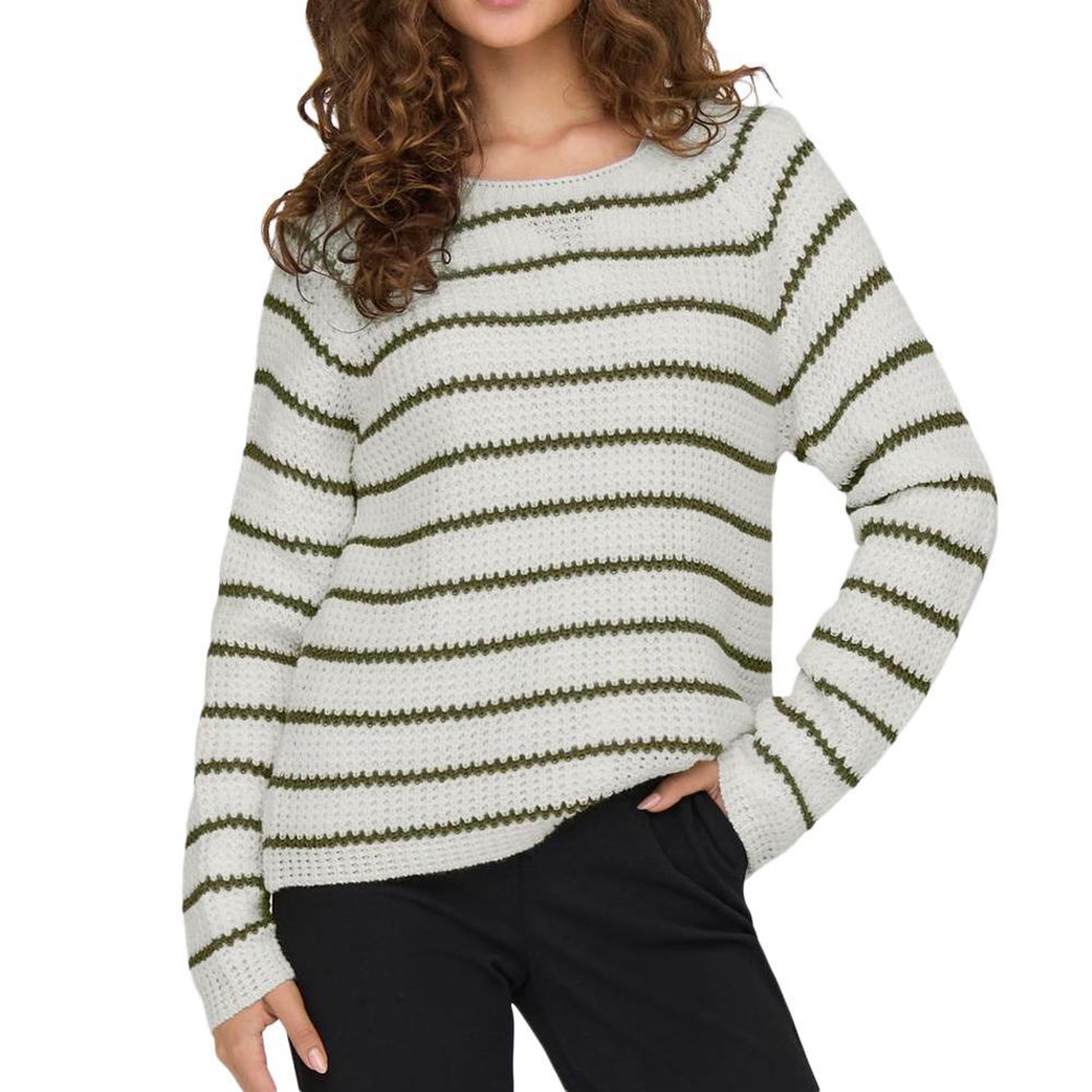 JACQUELINE DE YONG Pull Blanc/Vert Femme JDY Ellen. Coloris disponibles : Vert