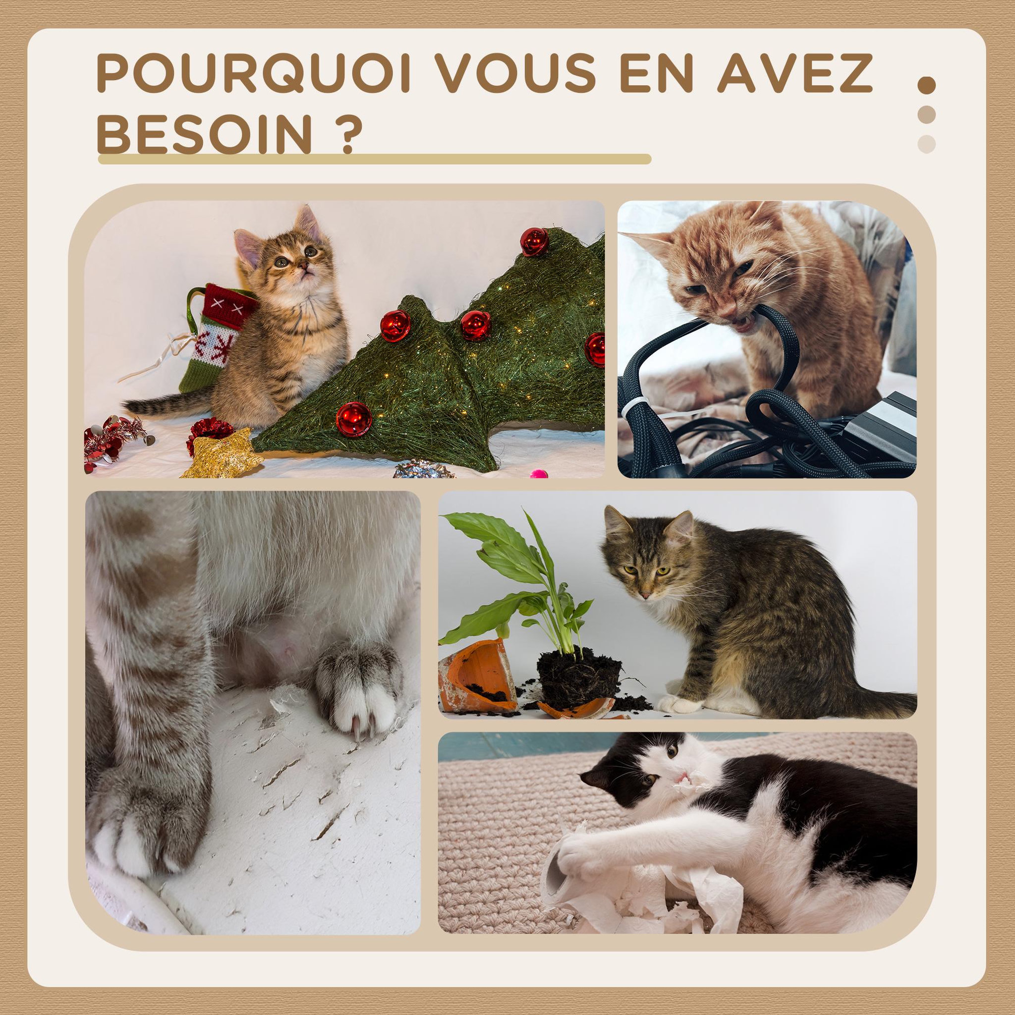 Voir la diapositive 6 : PAWHUT Arbre à chats design contemporain griffoirs grattoirs sisal naturel centre d'activités niche plate-formes jeu boules suspendues 71l x 49l x 120h cm mdf noir hêtre