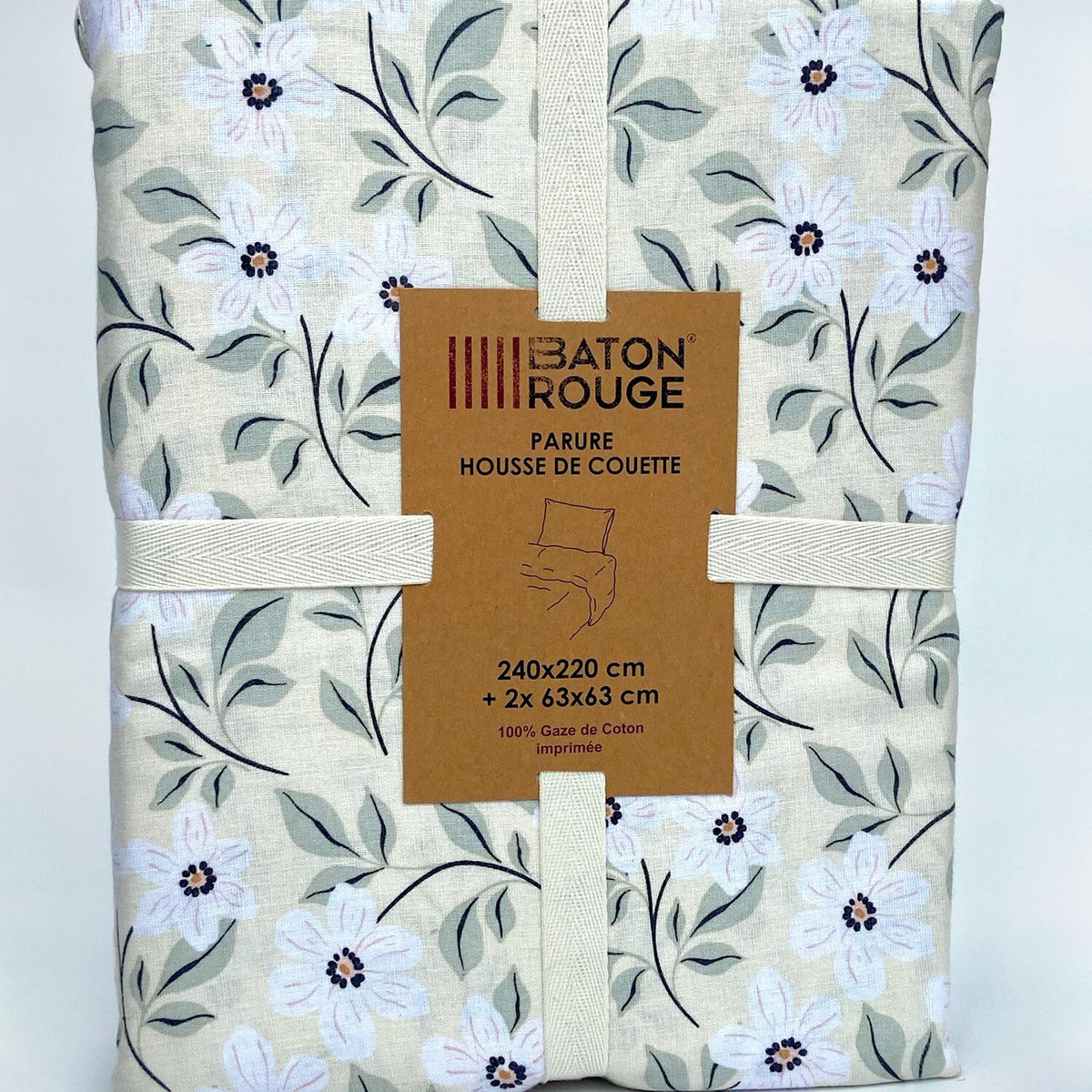 BATON ROUGE Parure housse de couette 100% gaze de coton imprimé loucile