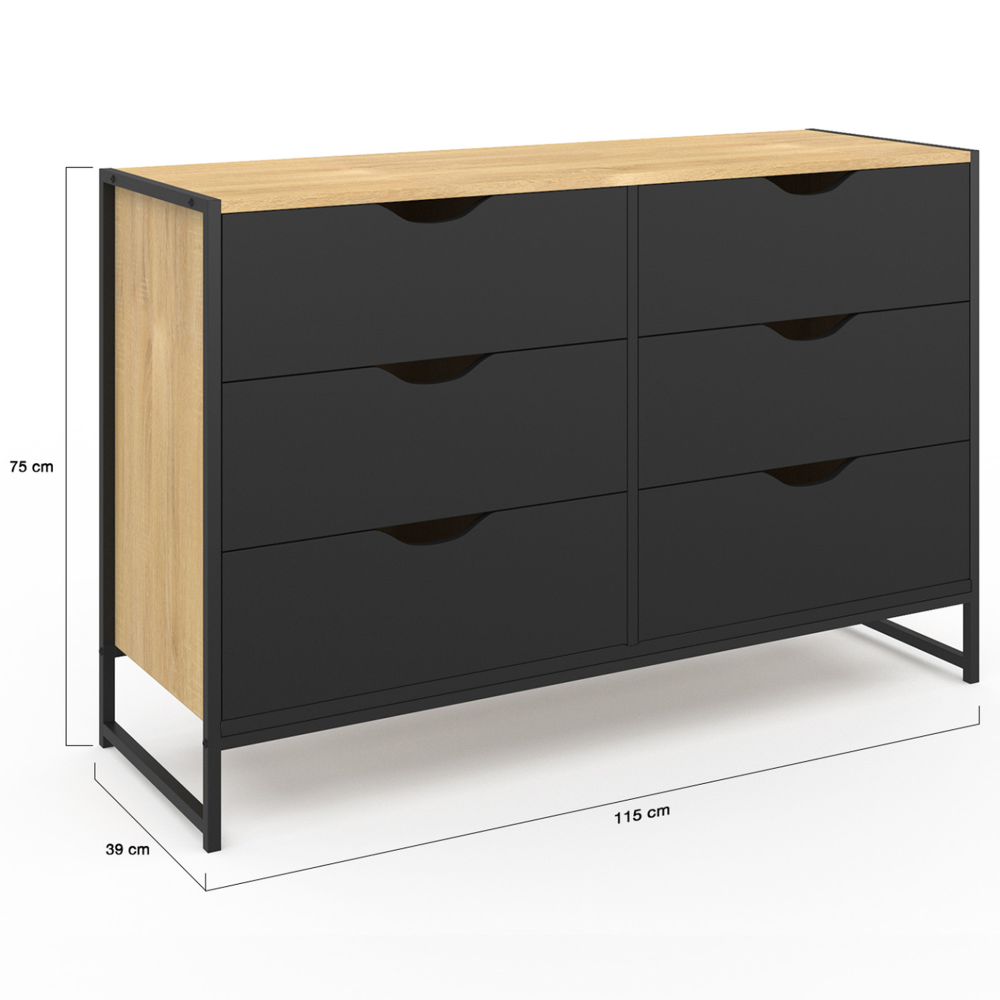 Voir la diapositive 5 : ID MARKET Commode 6 tiroirs noirs boston 115 cm design industriel