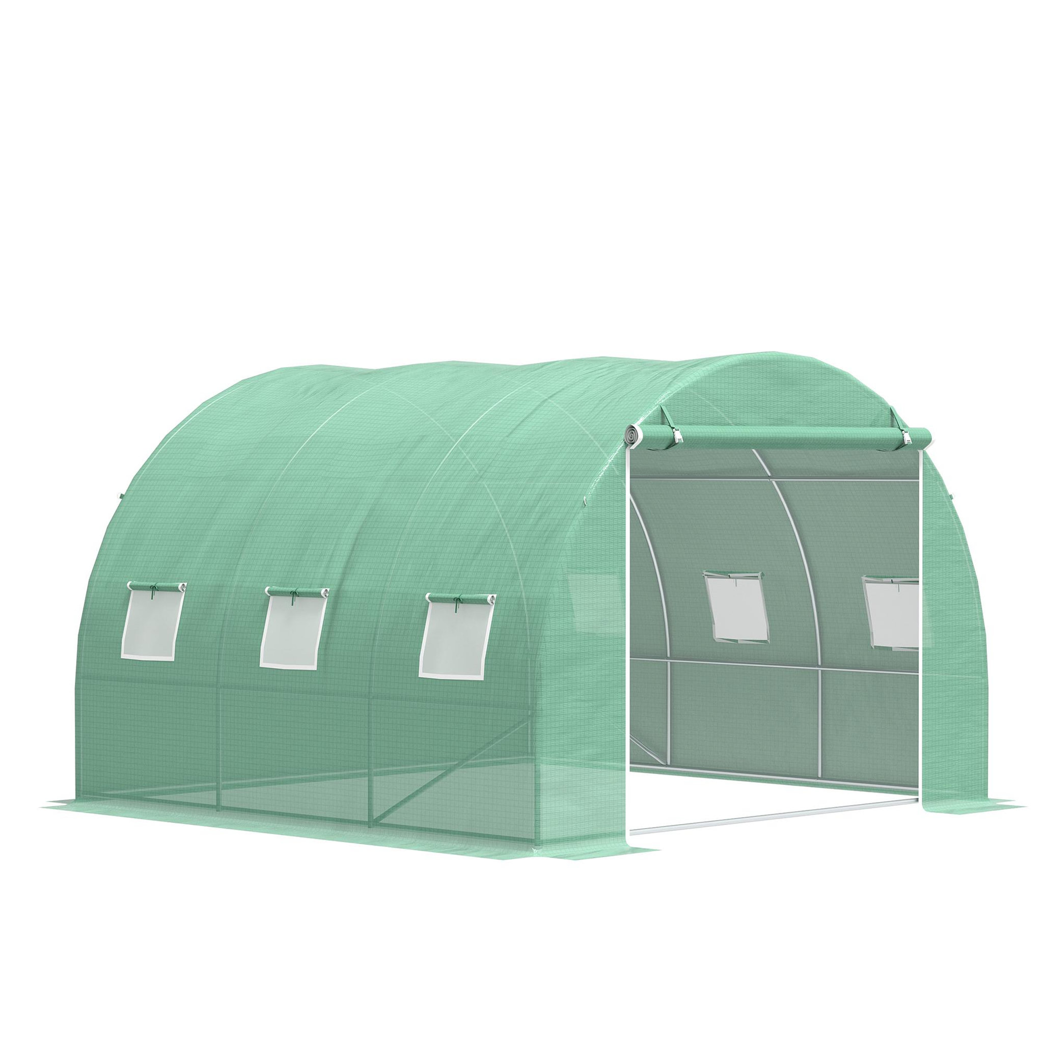 OUTSUNNY Serre tunnel 9 m² dim. 3 x 3 x 2 m - porte enroulable zippée, 6 fenêtres - acier galvanisé pe haute densité vert